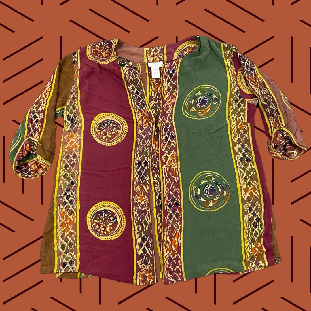 Soft Surroundings SOFT SURROUNDINGS Batik Tunic Top Womens Large Multicolor Viscose Rayon Oversize Tunic Blouse Size L / US 10 / IT 46 - 1 Thumbnail