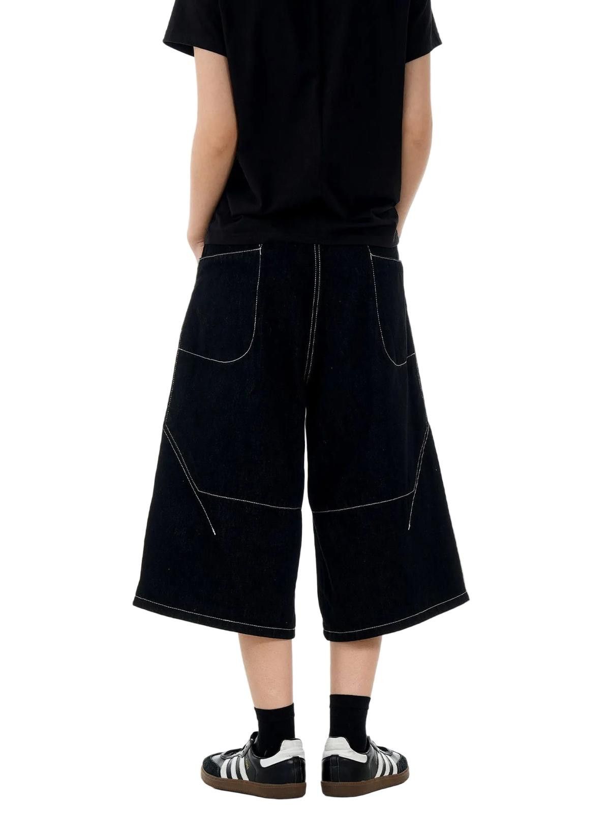 Jean Black Wide-Leg Cropped Denim Jorts | Heavy Contrast Size US 30 / EU 46 - 4 Thumbnail
