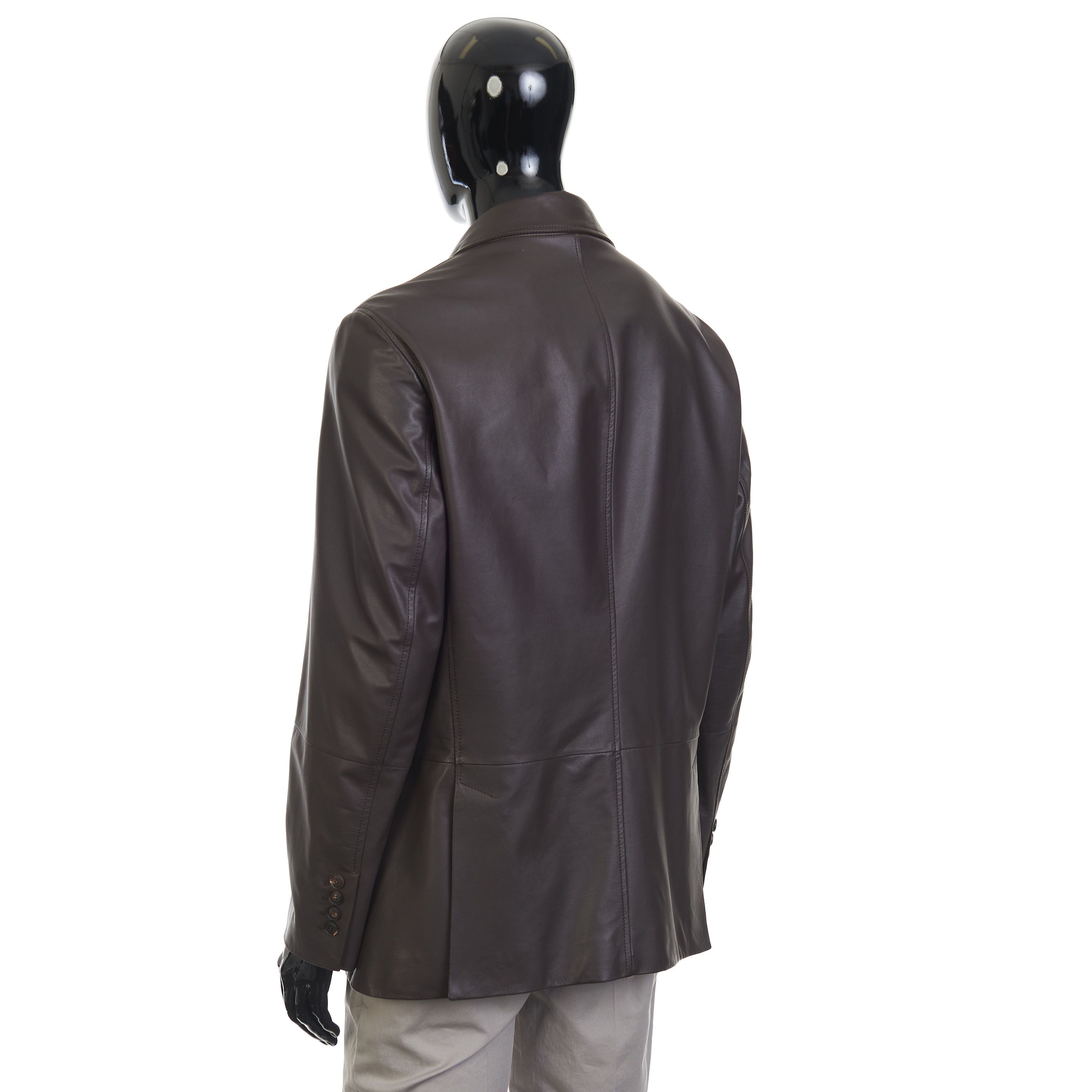 Brown Calfskin Leather Blazer Jacket Size L