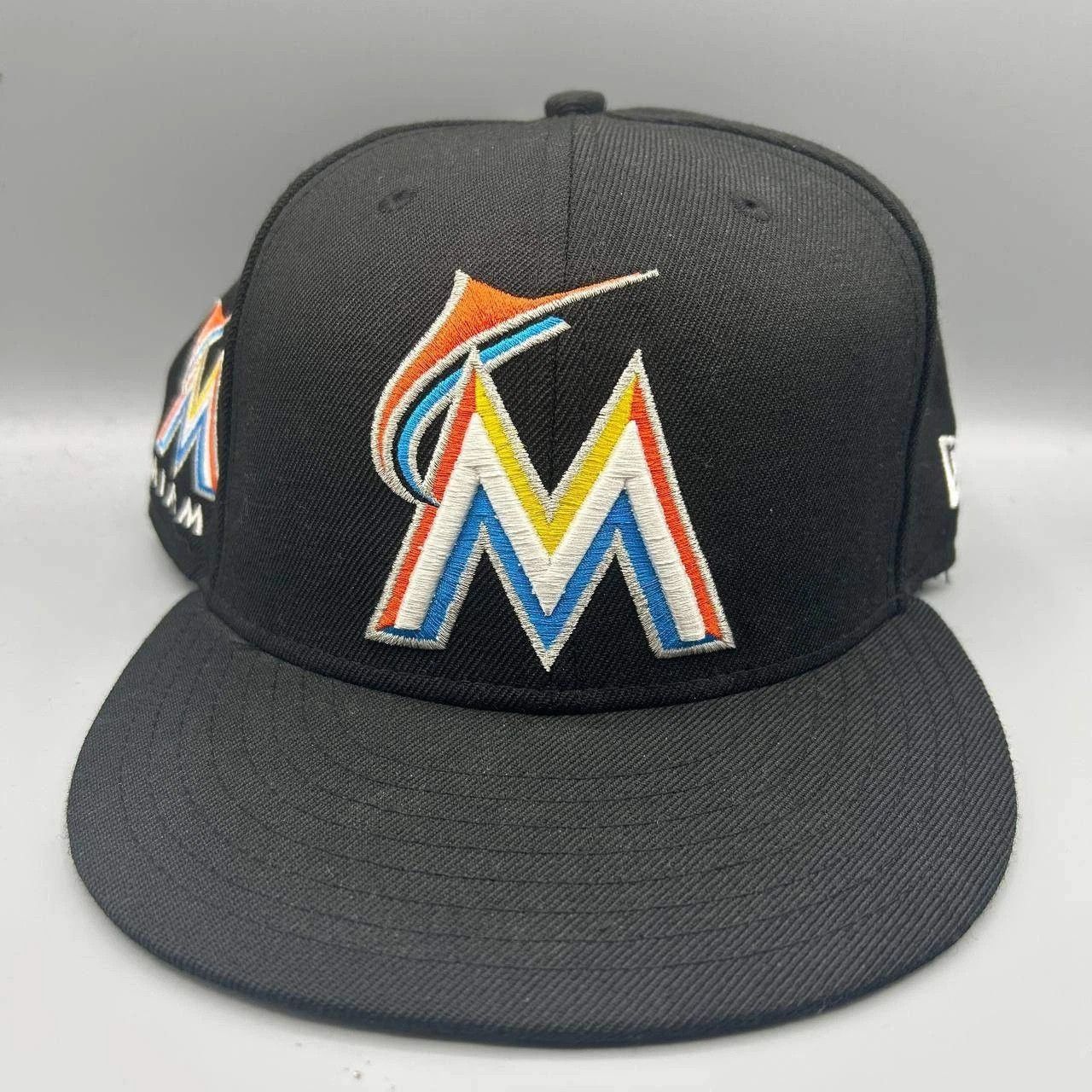 New Era Miami Marlins Hat Men M-L Black Gray Snap Back Cap Wool Size ONE SIZE - 1 Thumbnail