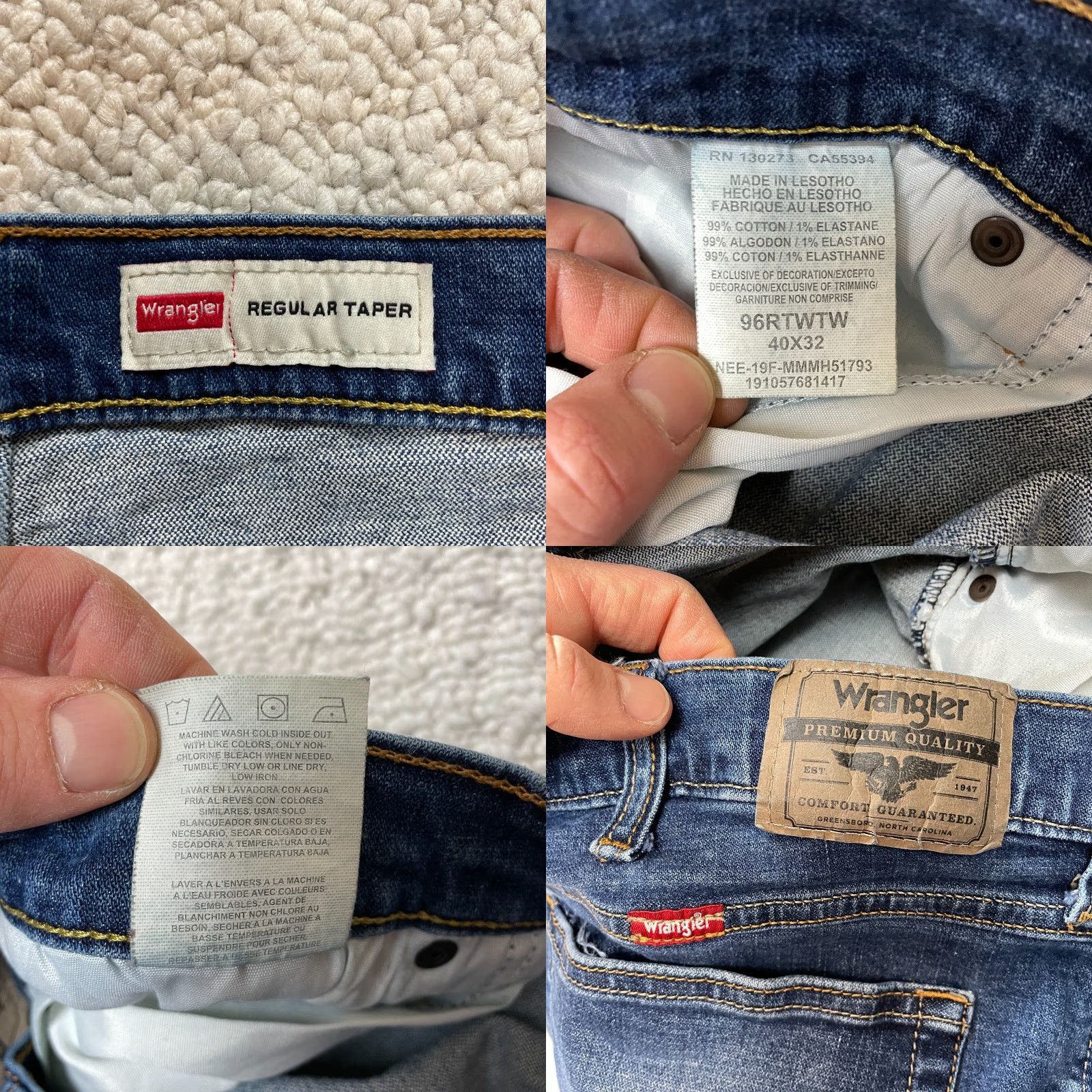 Wrangler Wrangler Jeans Regular Taper Mens Size 40 X 32 Medium Wash Denim High Rise Solid Size US 40 / EU 56 - 8 Thumbnail