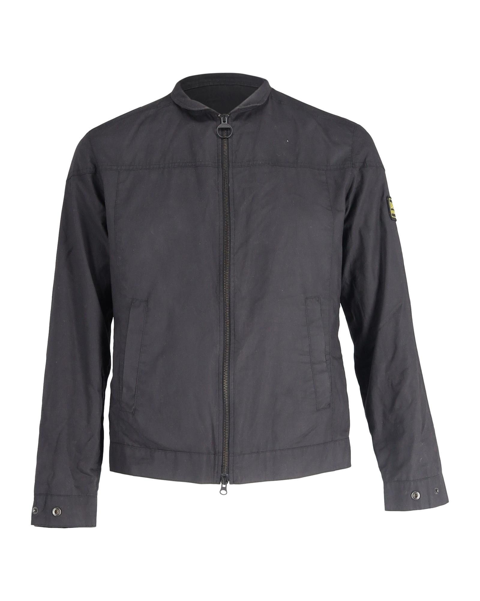 image of Barbour Lightweight Black Cotton Casual Jacket With Stand Up Collar And Woven Patch Branding (Size 