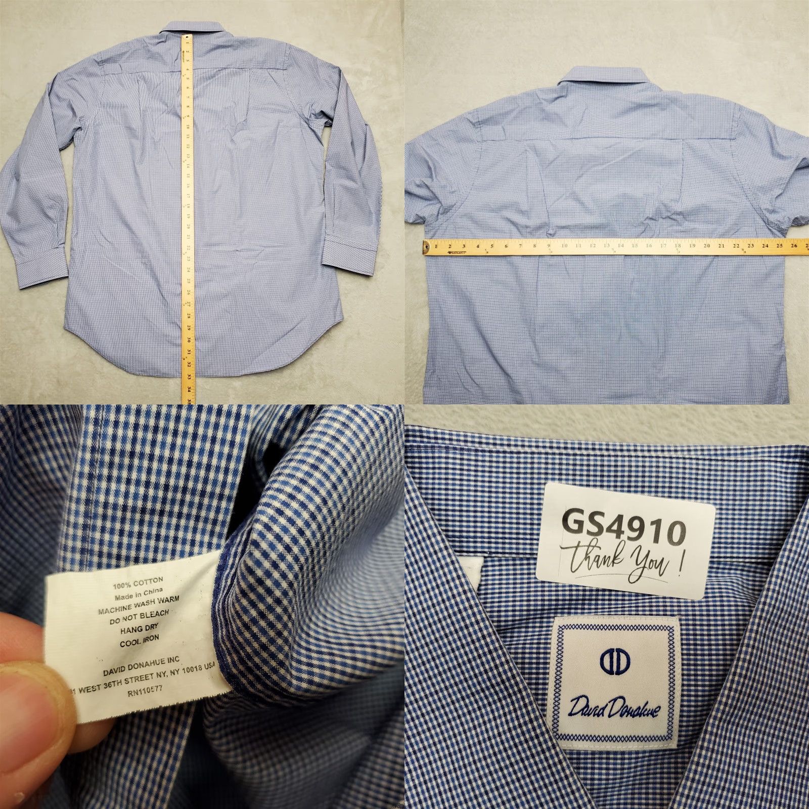 David Donahue David Donahue Shirt Mens XL Blue Micro Plaid Long Sleeve Dress Casual Size US XL / EU 56 / 4 - 8 Thumbnail
