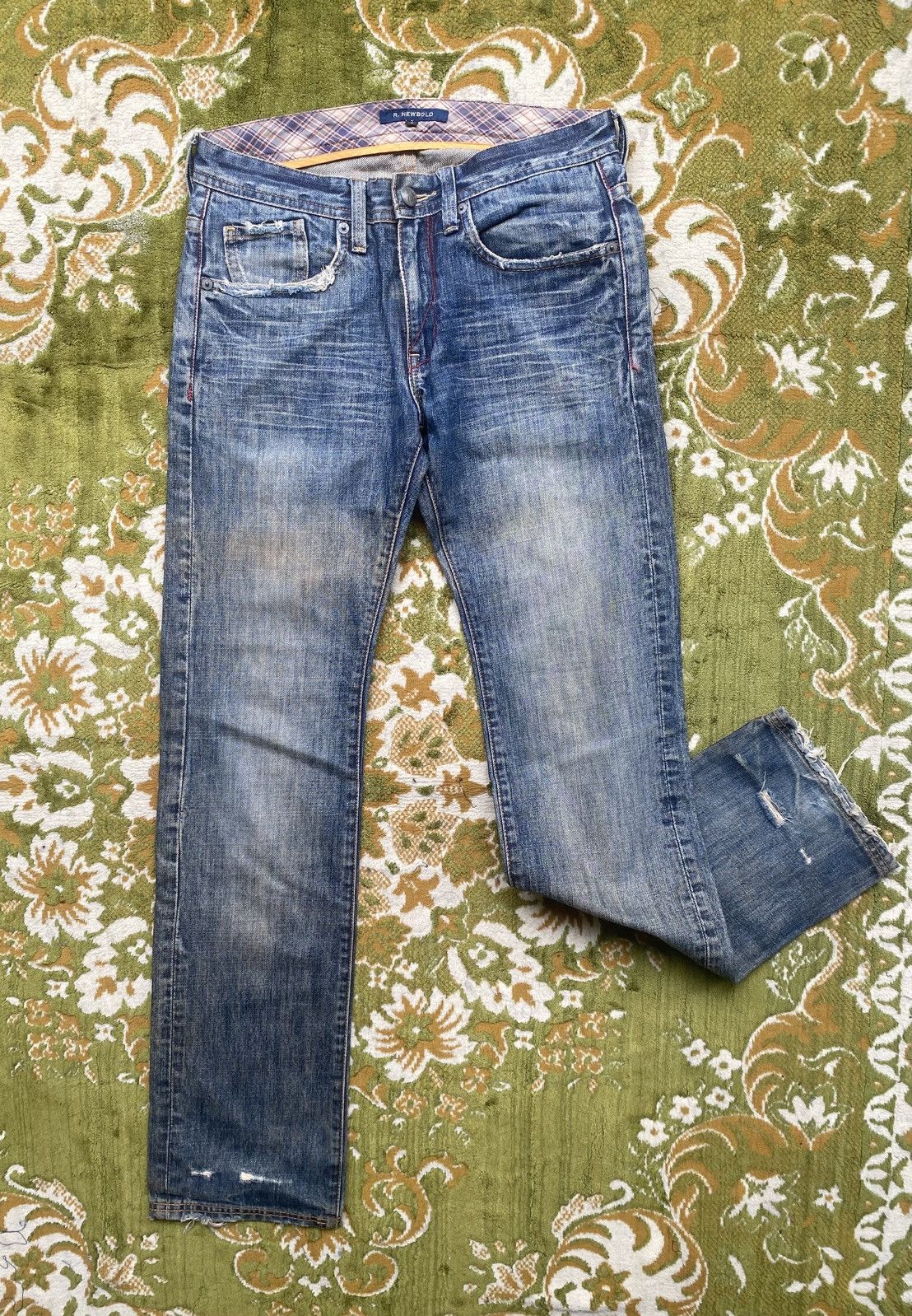 Japanese Brand 2000s R.Newbold Distressed Blue Denim Pants | Vkei Style Size US 31 - 1 Thumbnail