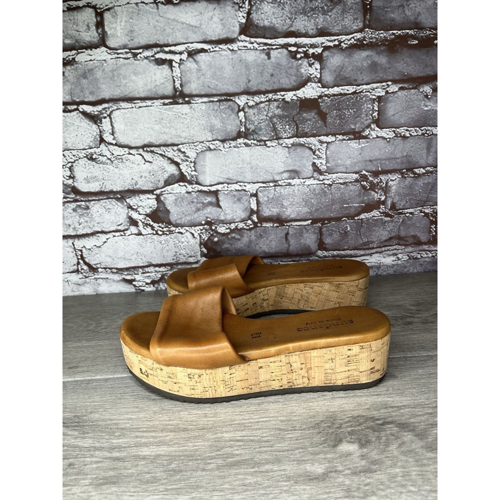 Sundae School Sundance Brown Leather Tan Wedge Cork Platform Sandals Slide Size US 6 / IT 36 - 18 Thumbnail