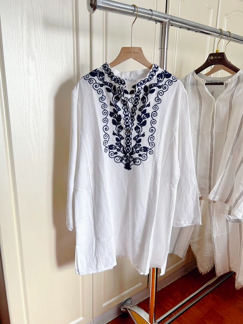 Loro Piana LORO PIANA Blue and white porcelain embroidered linen dres Size S / US 4 / IT 40 - 4 Thumbnail