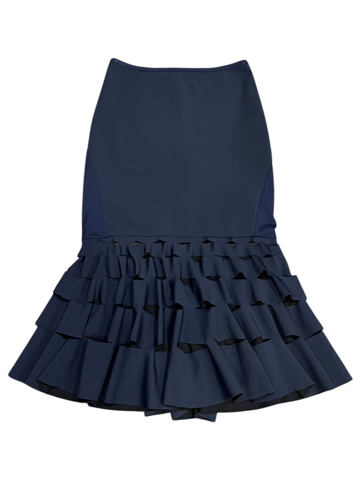 Japanese Brand 💥ELAU 2 TONE NAVY SLASH RUFFLE Elastic Midi Skirt💥DION LEE Size 28" / US 6 / IT 42 - 1 Thumbnail