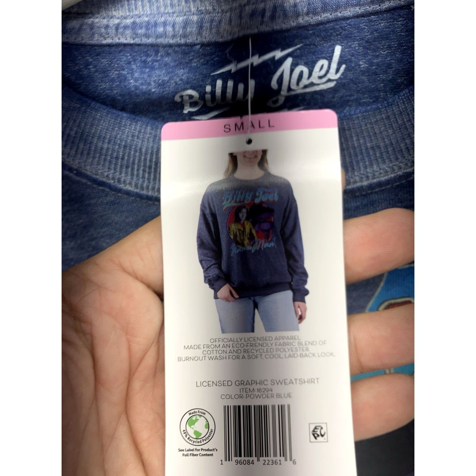 Vintage Billy Joel Sweatshirt Women Sz Small Blue Graphic Print Long Sleeve Pullover NWT S Crew Neck Pullover Graphic Print Activewear Mens Womens Girls Boys Size S / US 4 / IT 40 - 6 Thumbnail