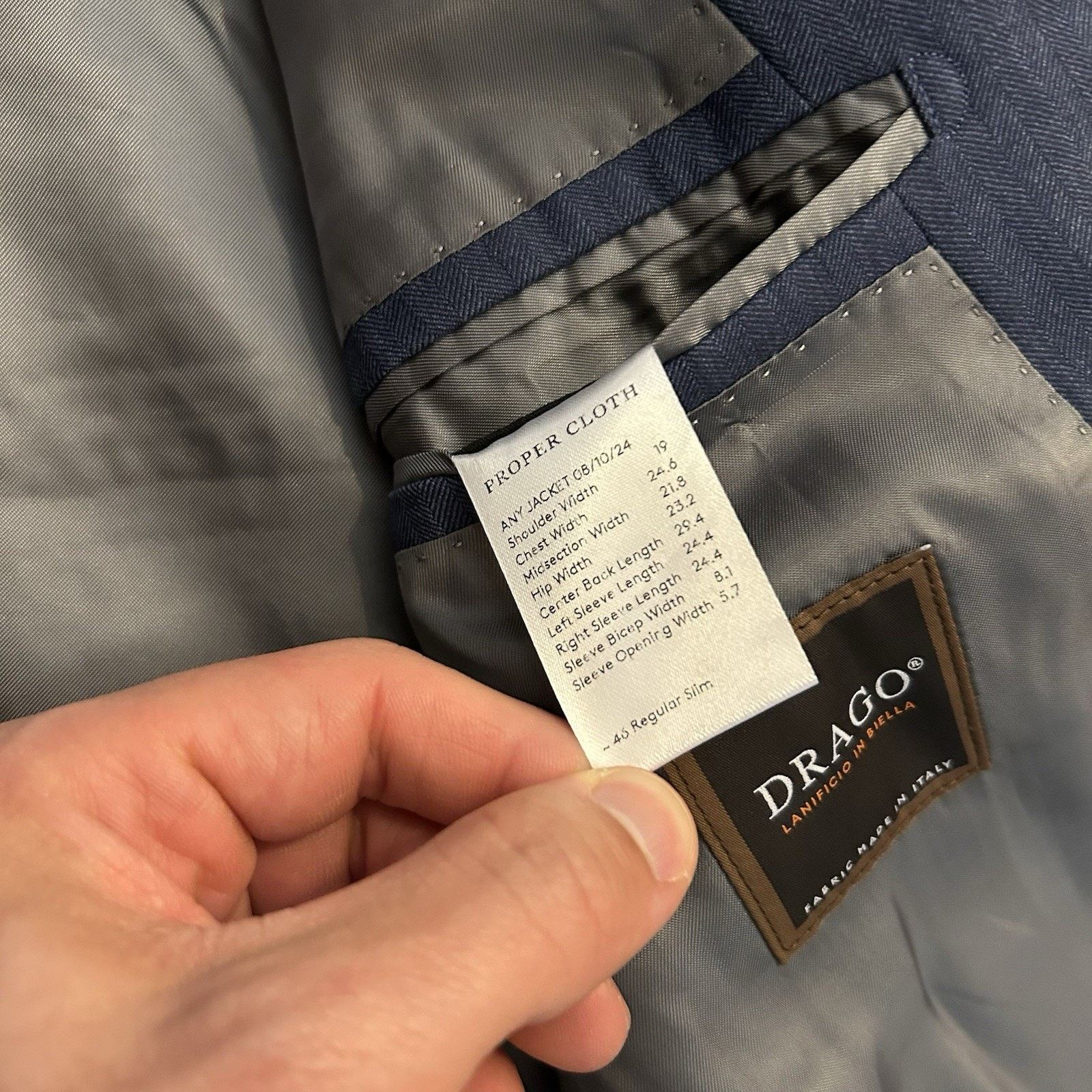 Proper Cloth Drago S130s Slate Herringbone 100% Wool Jacket Suit Blazer Size 46R - 8 Thumbnail