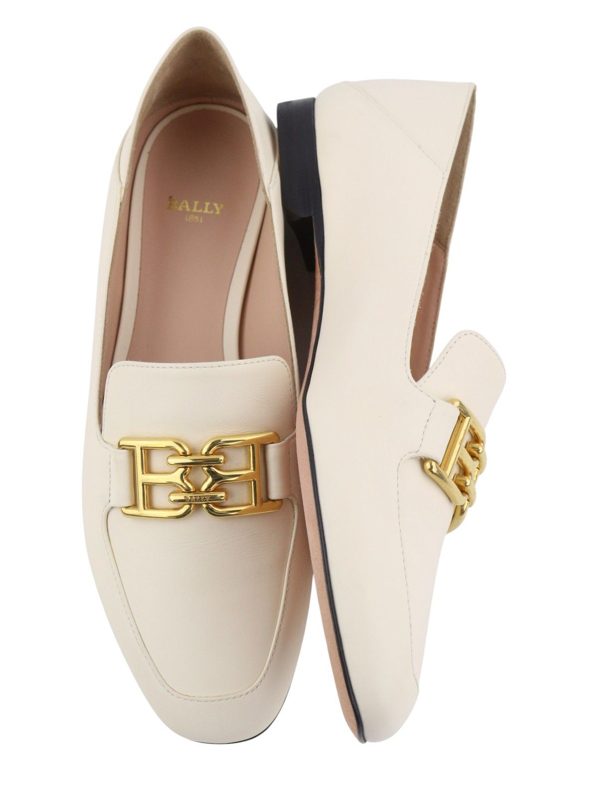 Bally ELLAH EU36.5 Milky Leather Gold Detail Loafers 88410 Size US 5.5 / IT 35.5 - 6 Thumbnail
