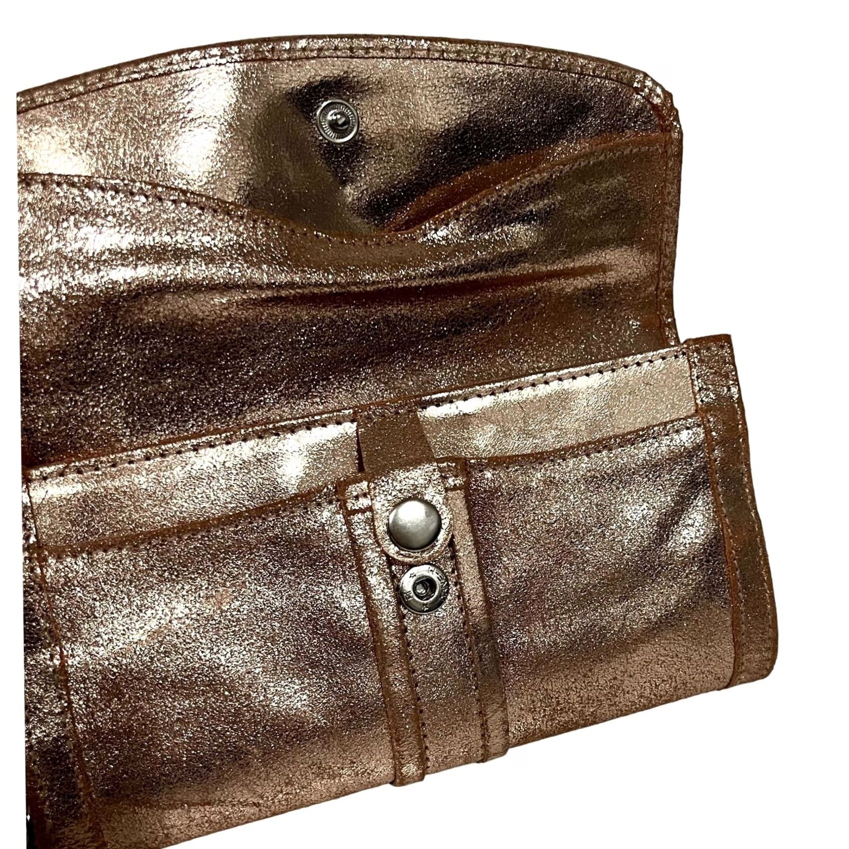 ESPIRIT Indie Spirit Wallet Wristlet Metallic Gold Leather Trifold Snap Close Women Gold Wristlet Size ONE SIZE - 3 Thumbnail