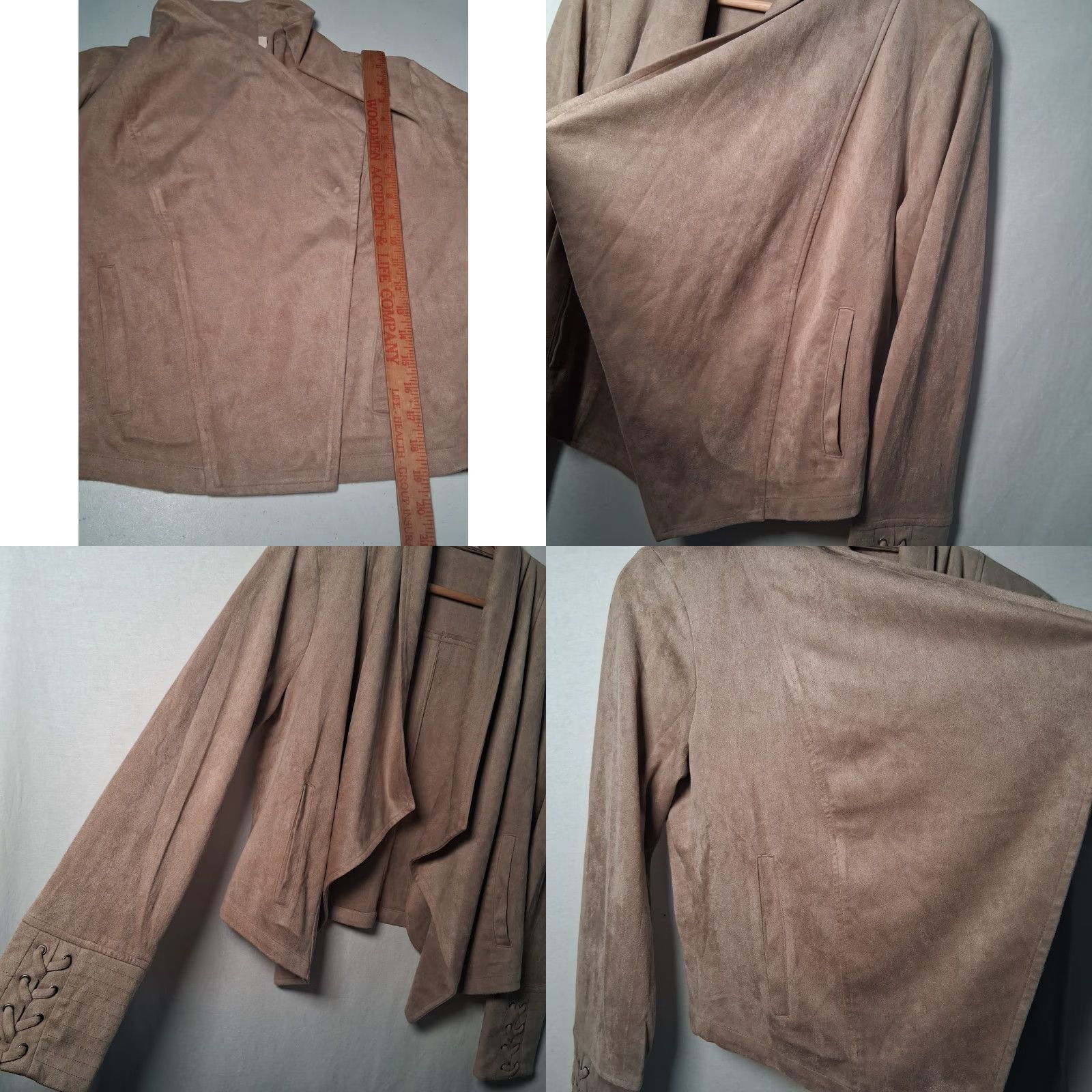 Vintage Mystree Blazer Women M Beige Open Front Boho Office Faux Suede Cropped Bolero Long Sleeve Open Front 90s Bohemian Size M / US 6-8 / IT 42-44 - 8 Thumbnail