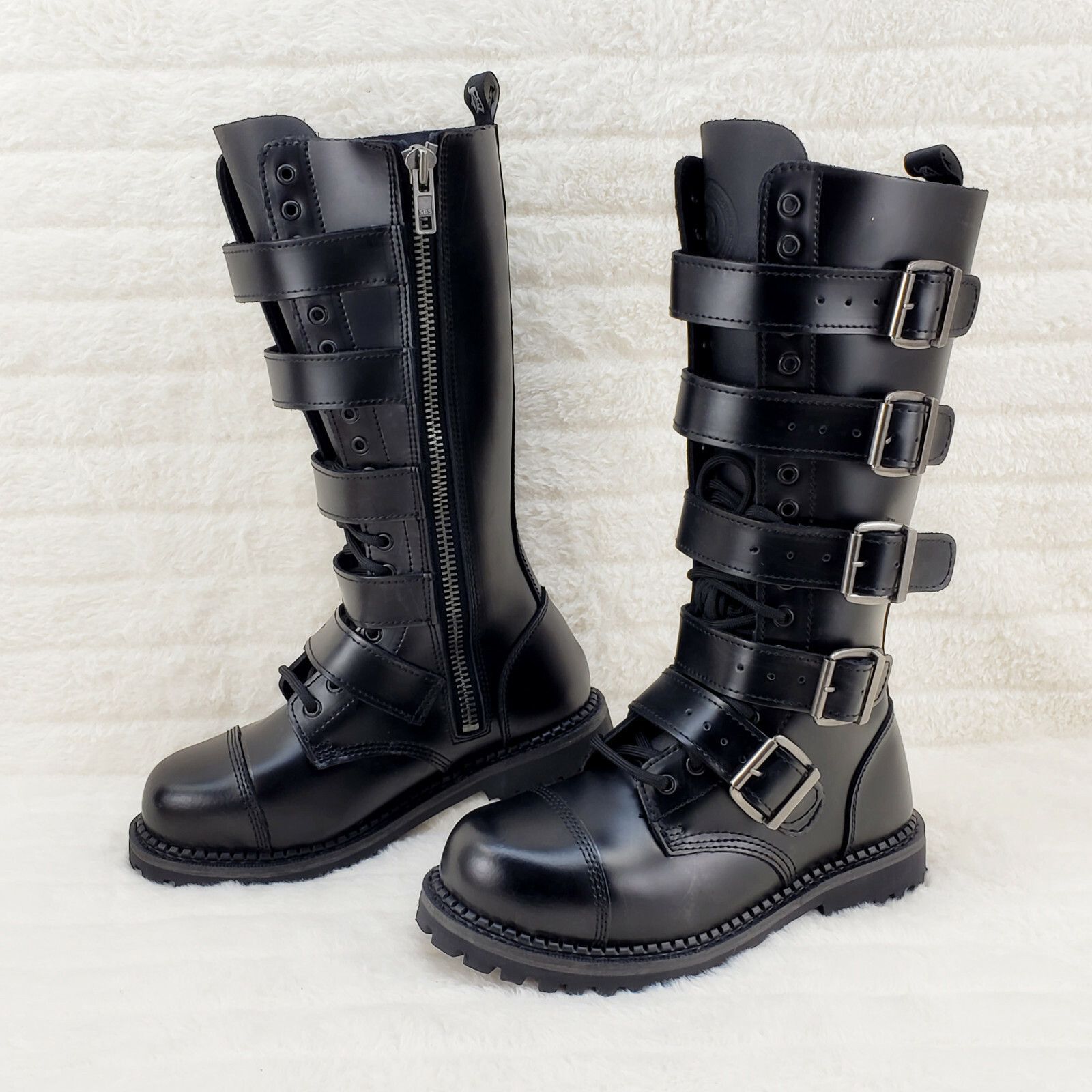 Demonia Cult DEMONIA Riot 18 Goth Combat Biker Steel Toe Knee Boots Black Size US 8 / EU 41 - 1 Thumbnail