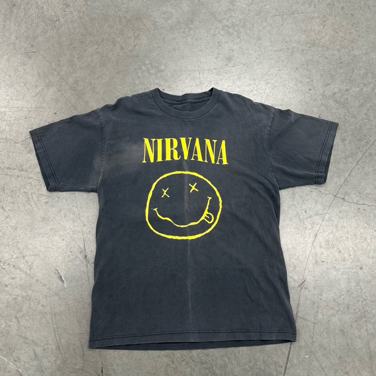 image of Vintage 2000S Nirvana Smiley Face Nevermind Black Shirt M, Men's (Size Large)