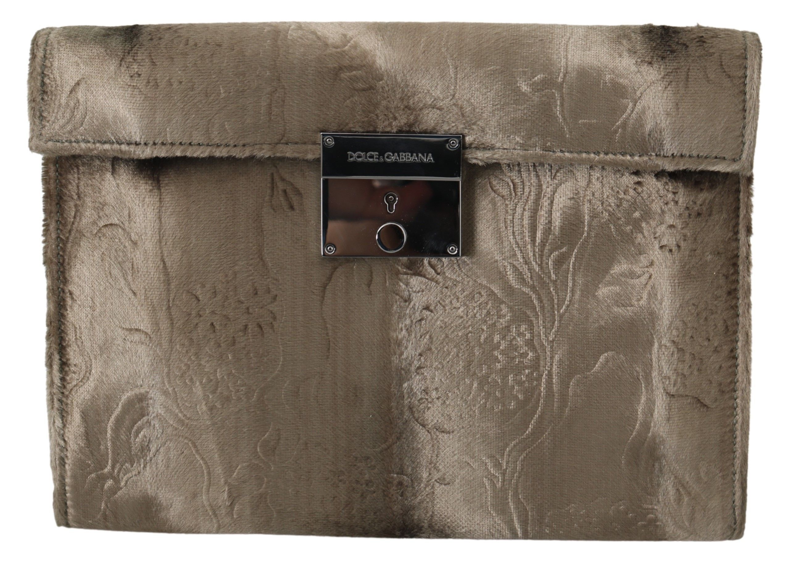 Dolce & Gabbana Beige Velvet Croco-Print Leather Briefcase Men's Clutch Size ONE SIZE - 1 Thumbnail