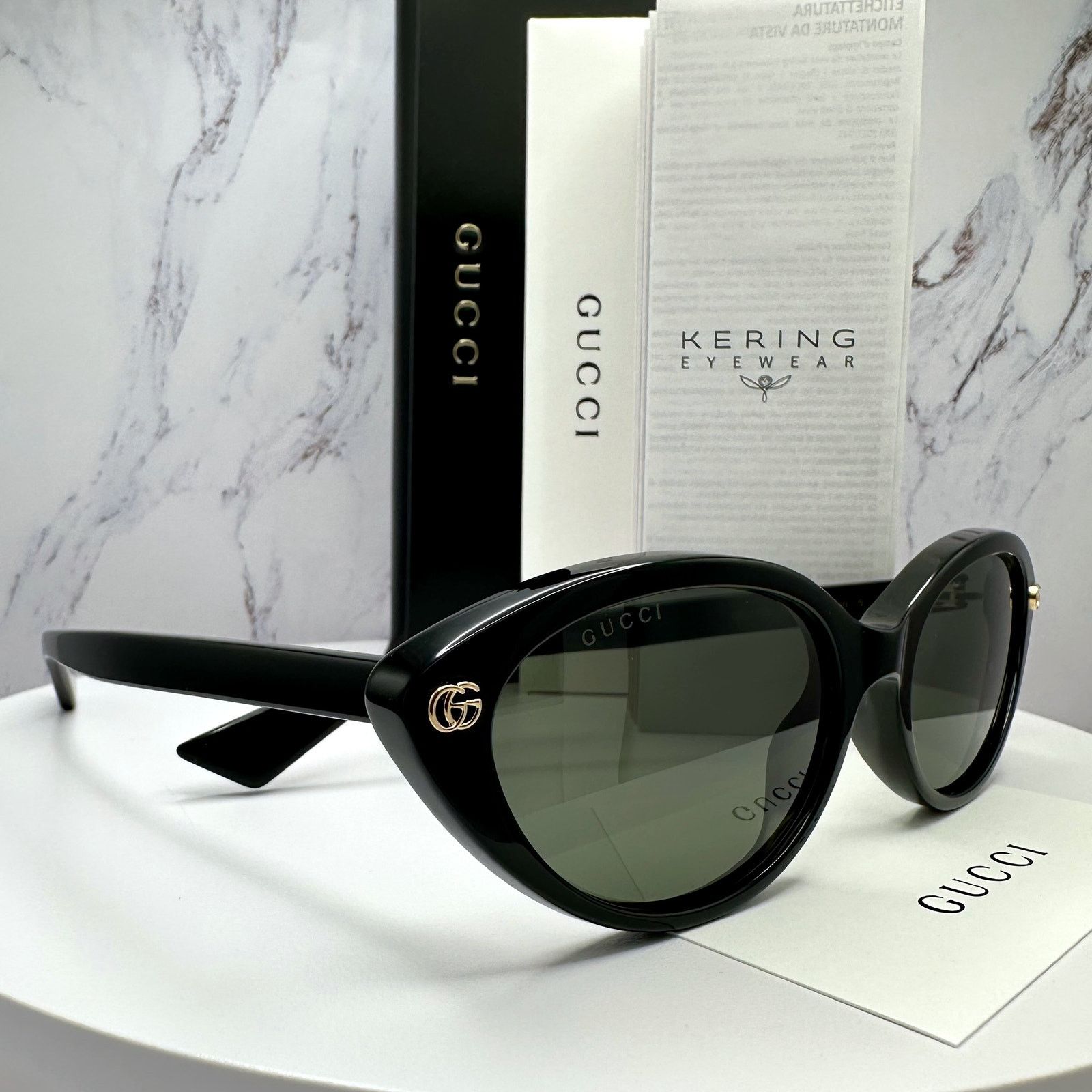 Gucci New GUCCI Sunglasses Black Cat Eye Gold Metal GG Logo Size ONE SIZE - 1 Thumbnail
