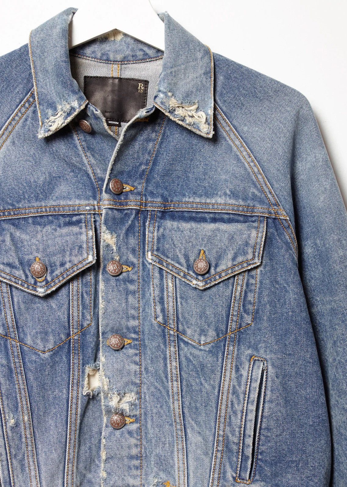 R13 R13 Raglan Denim Jacket Unisex Oversized Trucker Distressed Size US L / EU 52-54 / 3 - 11 Thumbnail