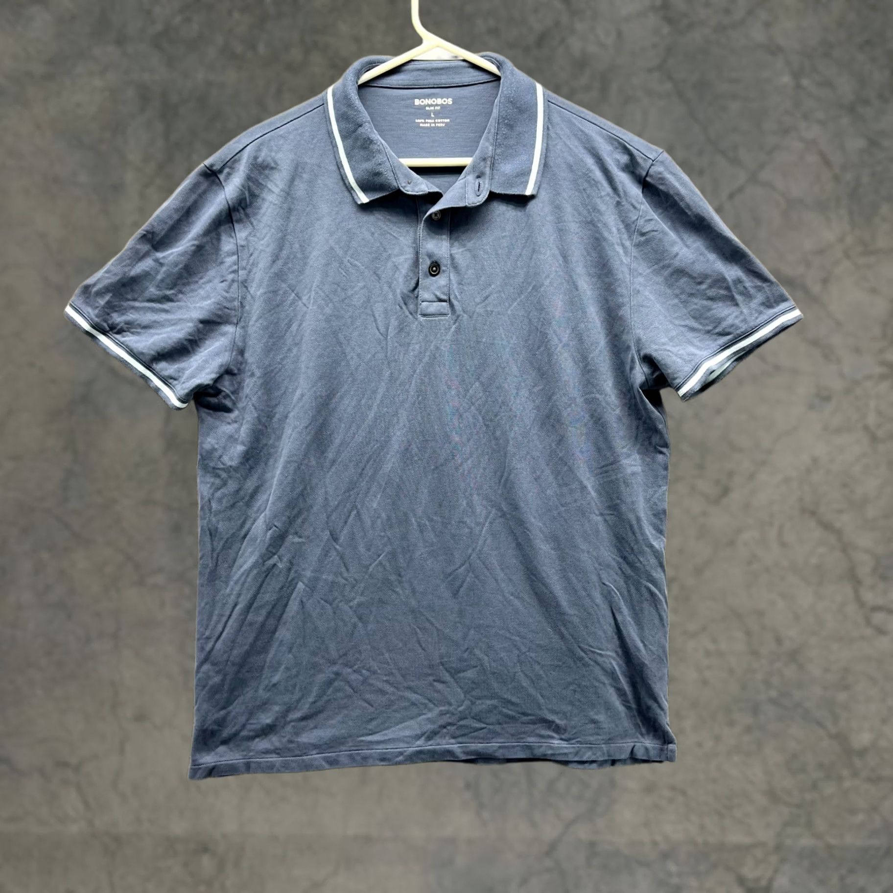Bonobos Bonobos Polo Shirt Men Large Heather Blue Casual Pima Cotton Slim Fit Preppy Polo Shirt Bonobos Blue Short Sleeve 42 in Chest Slim Fit Vintage Men Size US L / EU 52-54 / 3 - 1 Thumbnail
