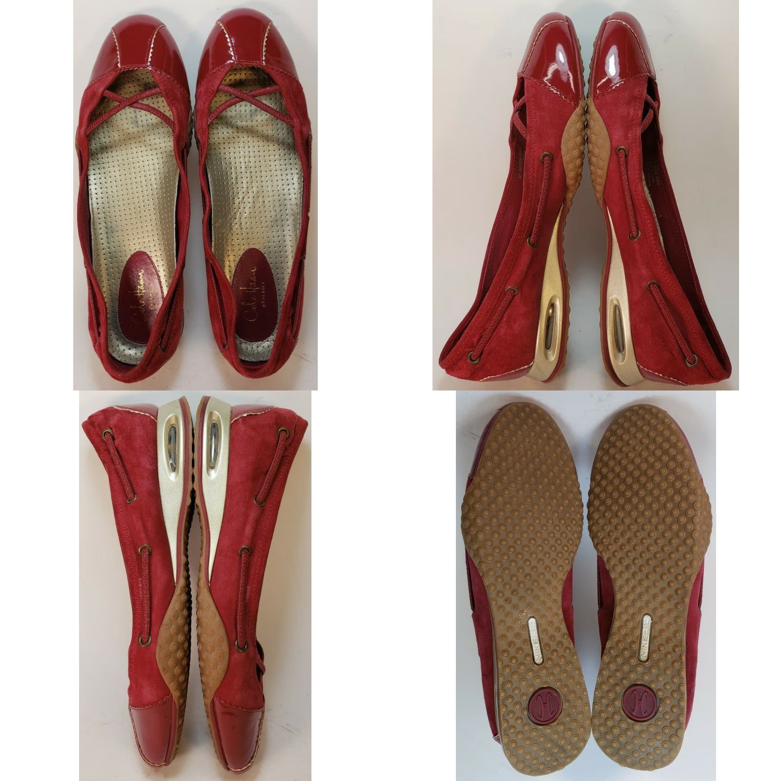 Cole Haan Cole Haan Nike Air System Women's Flats 8.5AA Red Elastic Cross Strap Patent Toe Shoes - Flat, Slip-On, Narrow AA, Leather Lining Women’s Size US 9 / IT 39 - 8 Thumbnail