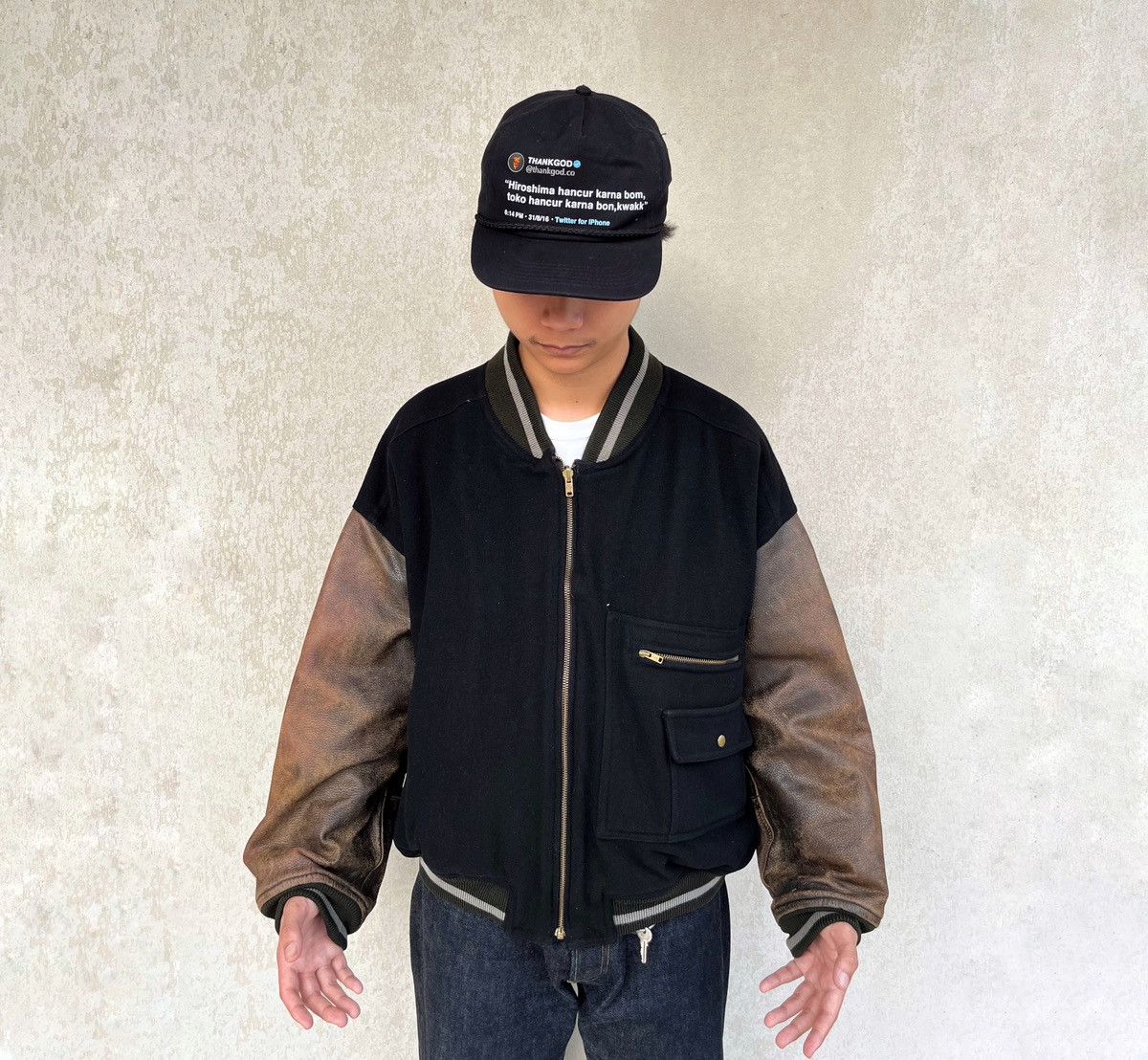 Issey Miyake 1980’s ISSEY MIYAKE Care label Wool/Leather Varsity Bomber Size US XL / EU 56 / 4 - 9 Thumbnail