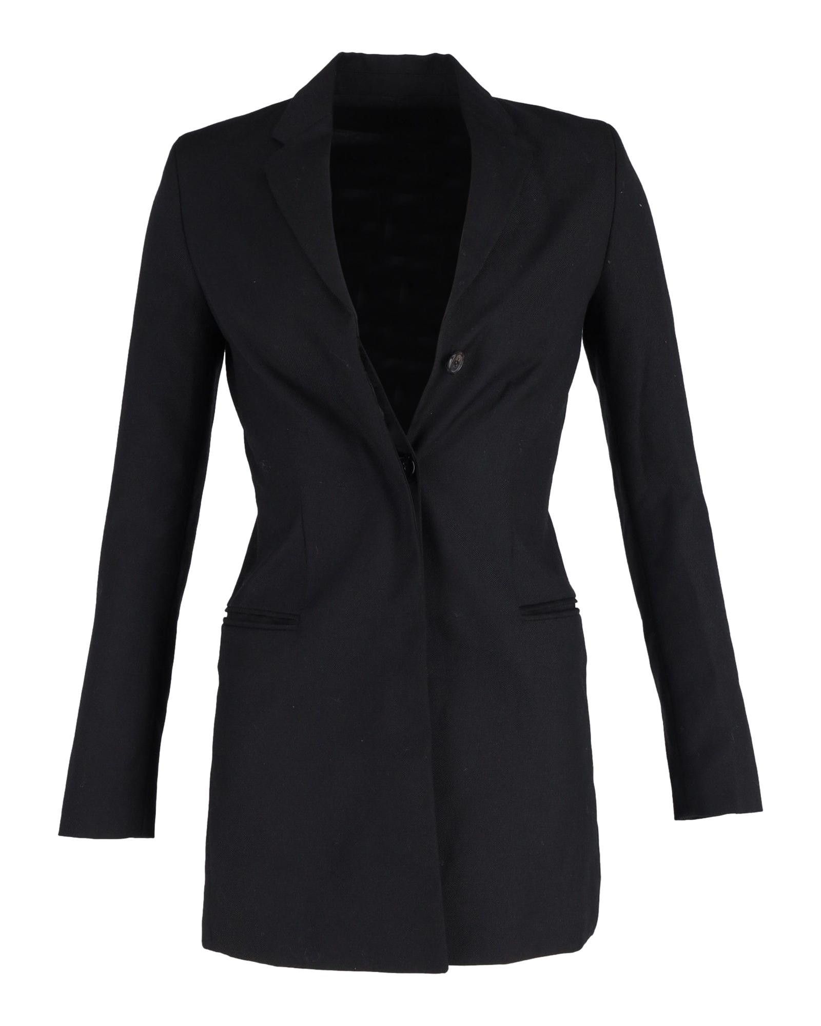 image of Acne Studios Long Black Cotton Jacket With Classic Collar And Pockets, Women's (Size XS)