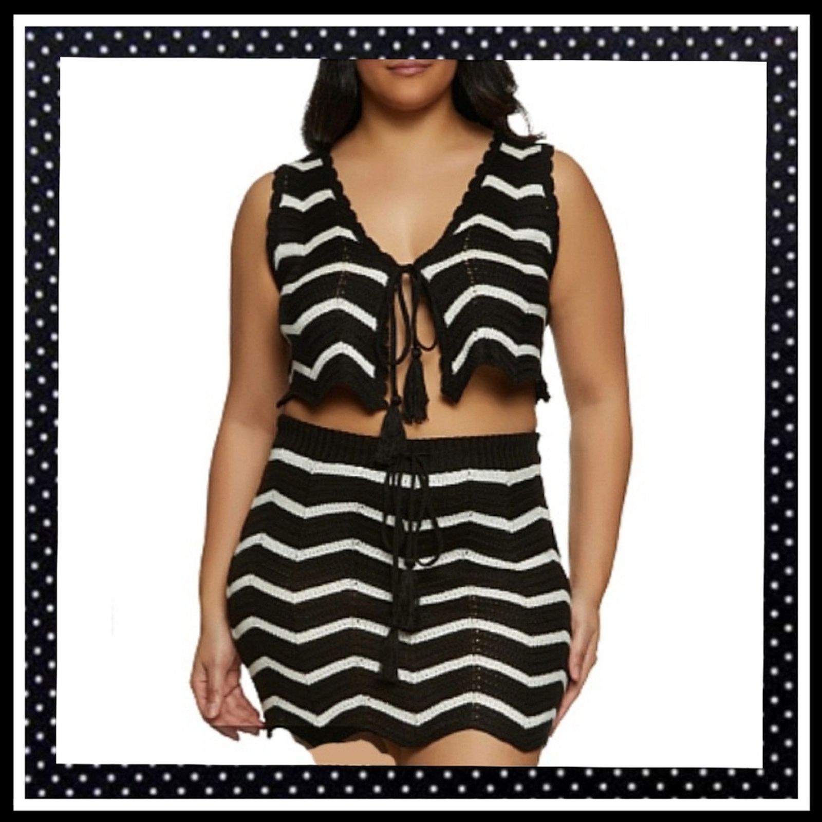Almost Famous FESTIVAL VIBES ☆ BLACK & WHITE CROCHET ☆ 2-PC SET ☆ 2x NWT Size XXL / US 16-18 / IT 52-54 - 1 Thumbnail