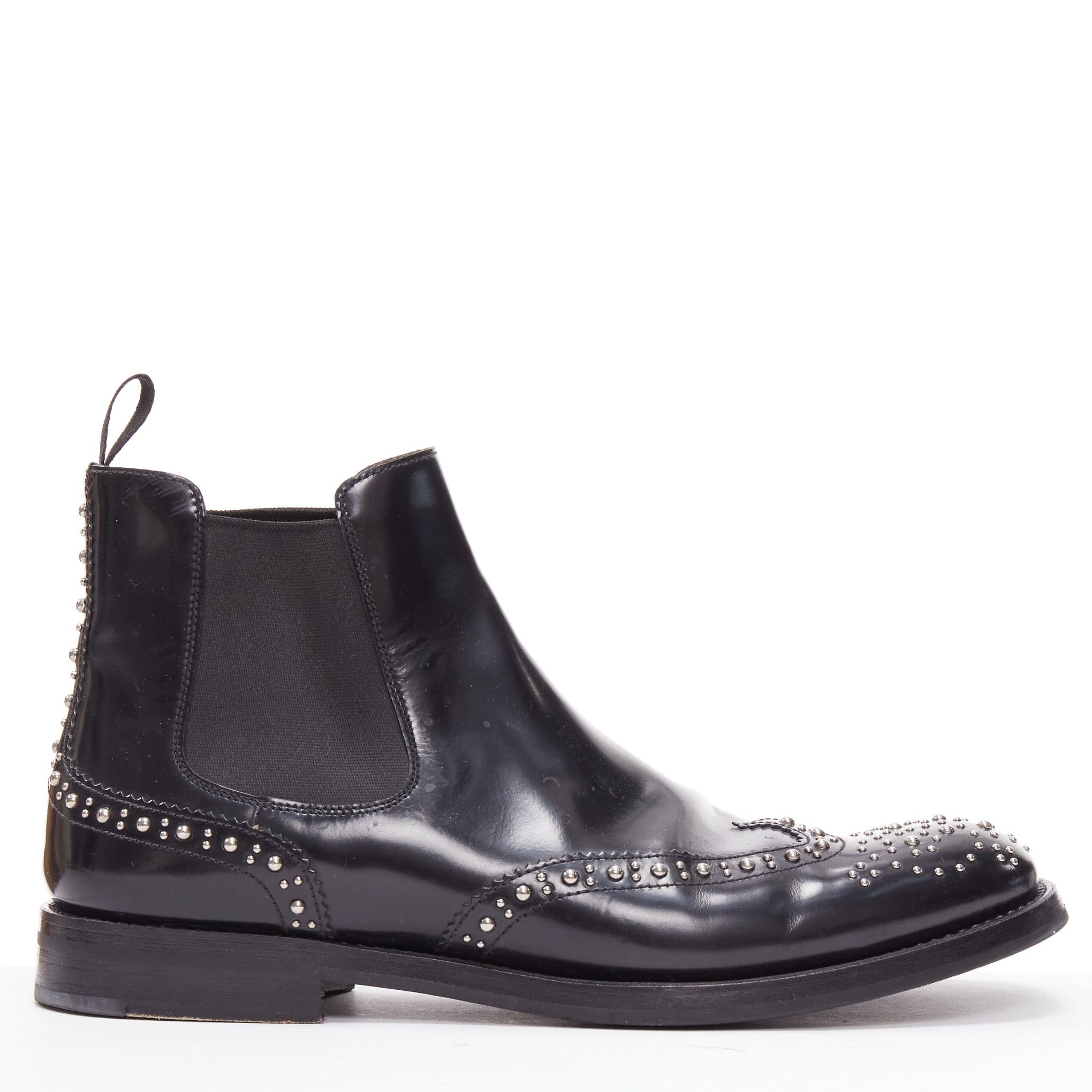 Church's CHURCH'S Ketsby Met black leather silver dome studded ankle flat boots EU38 Size US 8 / IT 38 - 1 Thumbnail