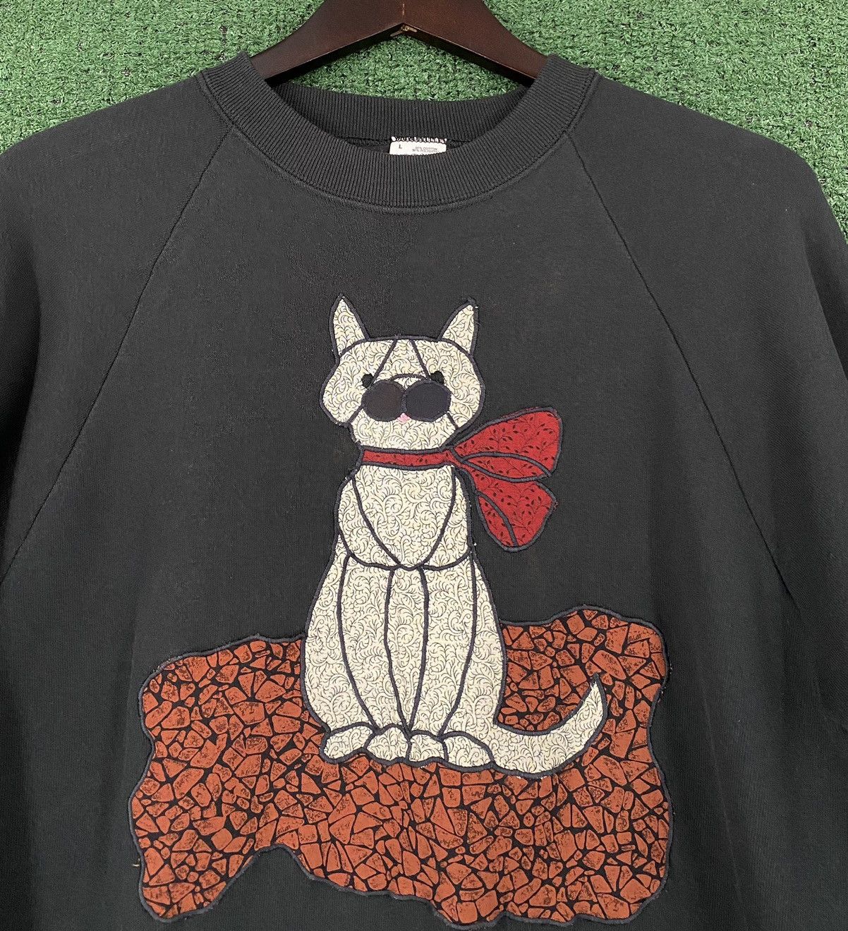 Fruit Of The Loom Vintage 90’s Cat Kitten Embroidered Sewn Handmade Sweatshirt Size L / US 10 / IT 46 - 2 Thumbnail