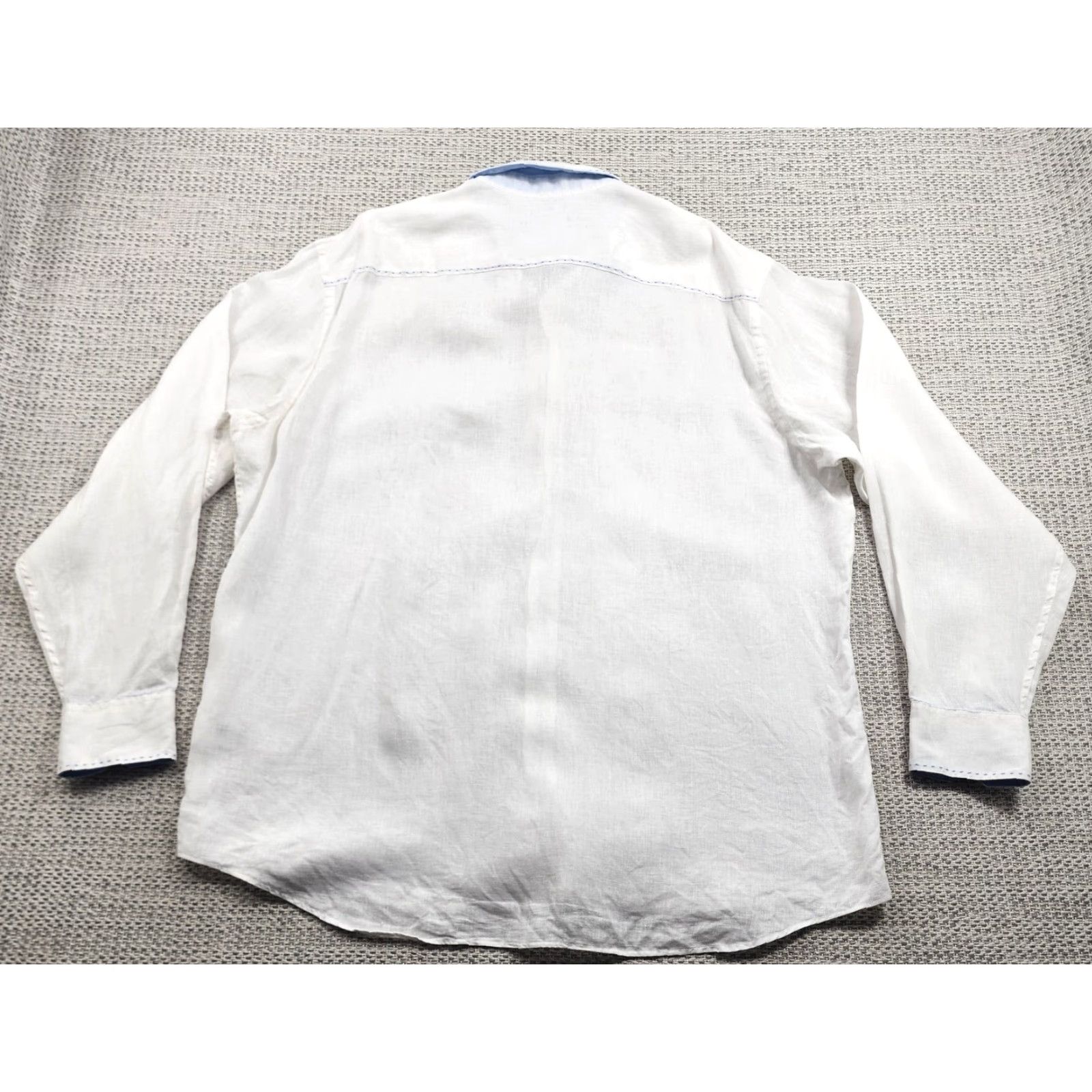 BUGATCHI Bugatchi Uomo Shirt Mens 2XL White Linen Long Sleeve Embroidered Button Up Size US XXL / EU 58 / 5 - 7 Thumbnail