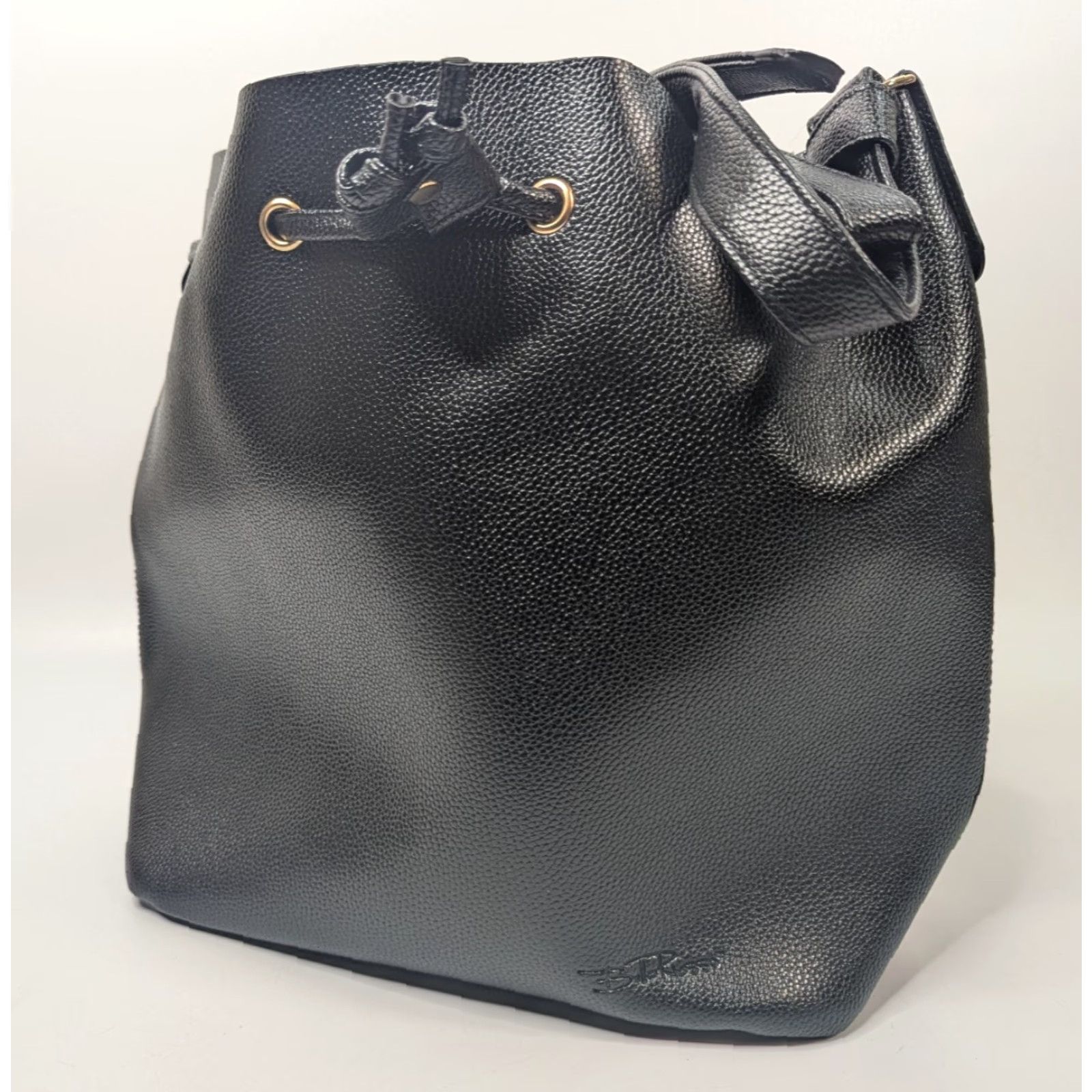 Bell Bella Russo Shoulder Tote Black Bag Women's New Medium Tote Bag Travel Casual Business Faux Leather Black Pebbled Finish Gold Hardware Ladies Womens Size ONE SIZE - 3 Thumbnail