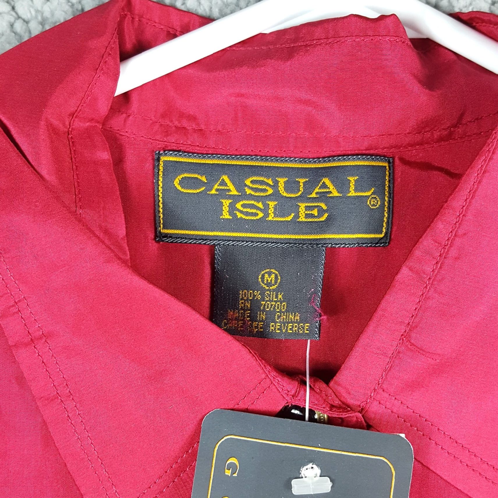 Vintage VINTAGE 80s Casual Isle Pure Silk Red Long Sleeve Collared Button-Up Golf Shirt Women's Size M Preppy Retro Sports Size M / US 6-8 / IT 42-44 - 5 Thumbnail