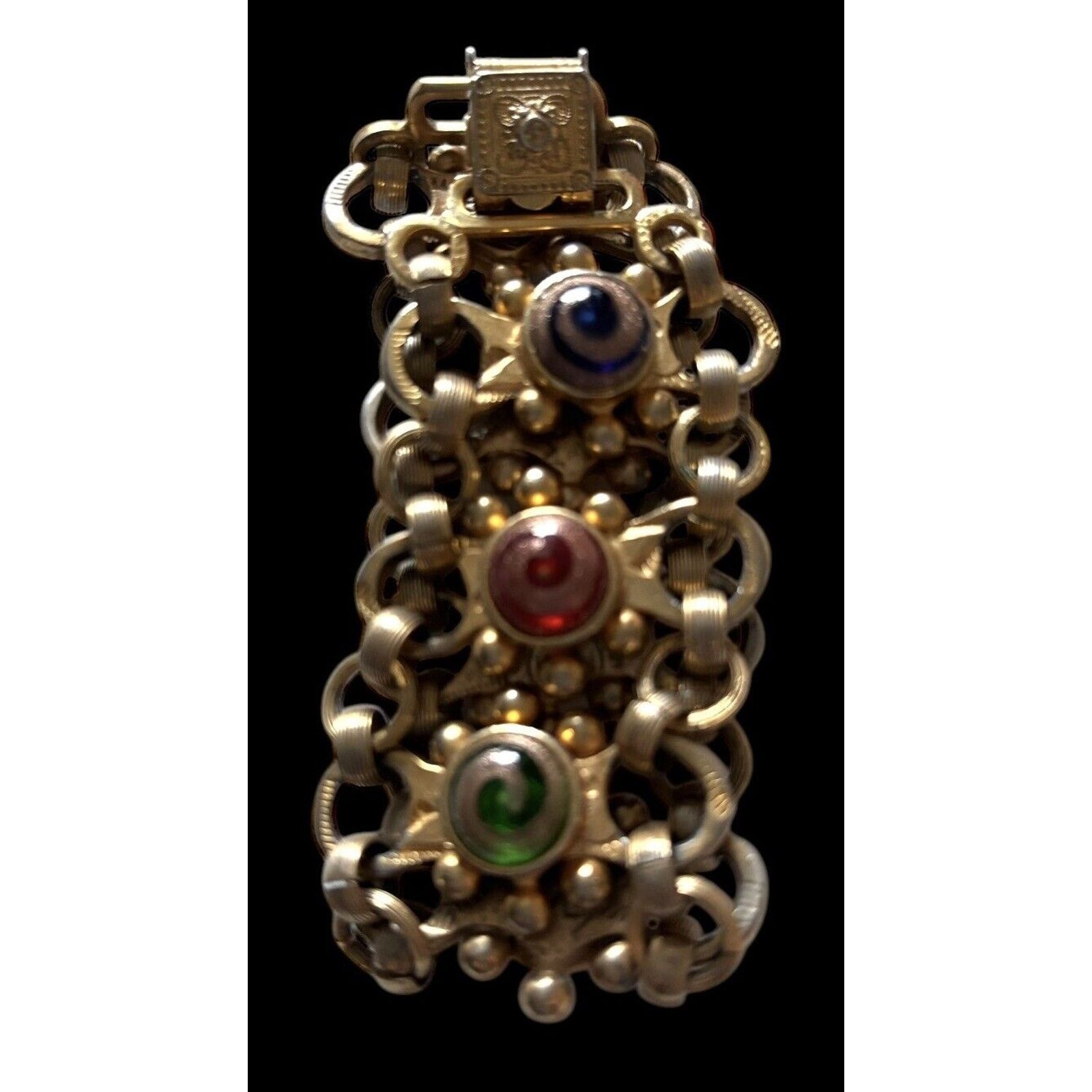 Other Venetian Art Glass Swirl Bracelet Wide Ornate Open Link Size ONE SIZE - 11 Thumbnail