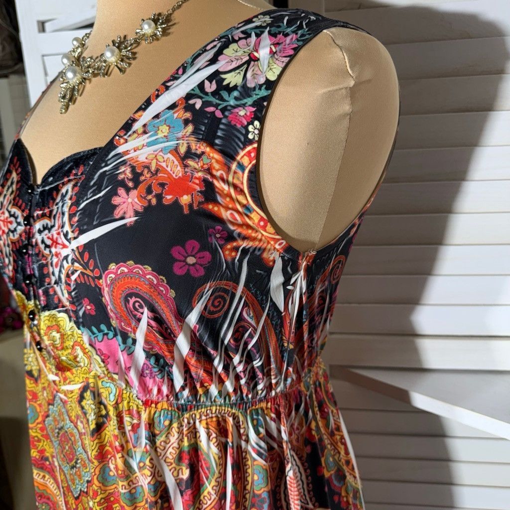 Vintage hippie boho maxi dress paisley red orange empire waist 14 16 Size XL / US 12-14 / IT 48-50 - 4 Thumbnail