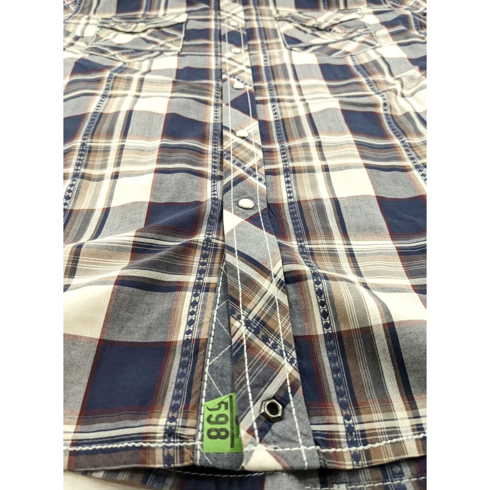 BKE VINTAGE BKE Mens Size L Navy Grey White Plaid Athletic Fit Western Snap Button Shirt SS Shi Mens Size US L / EU 52-54 / 3 - 5 Thumbnail