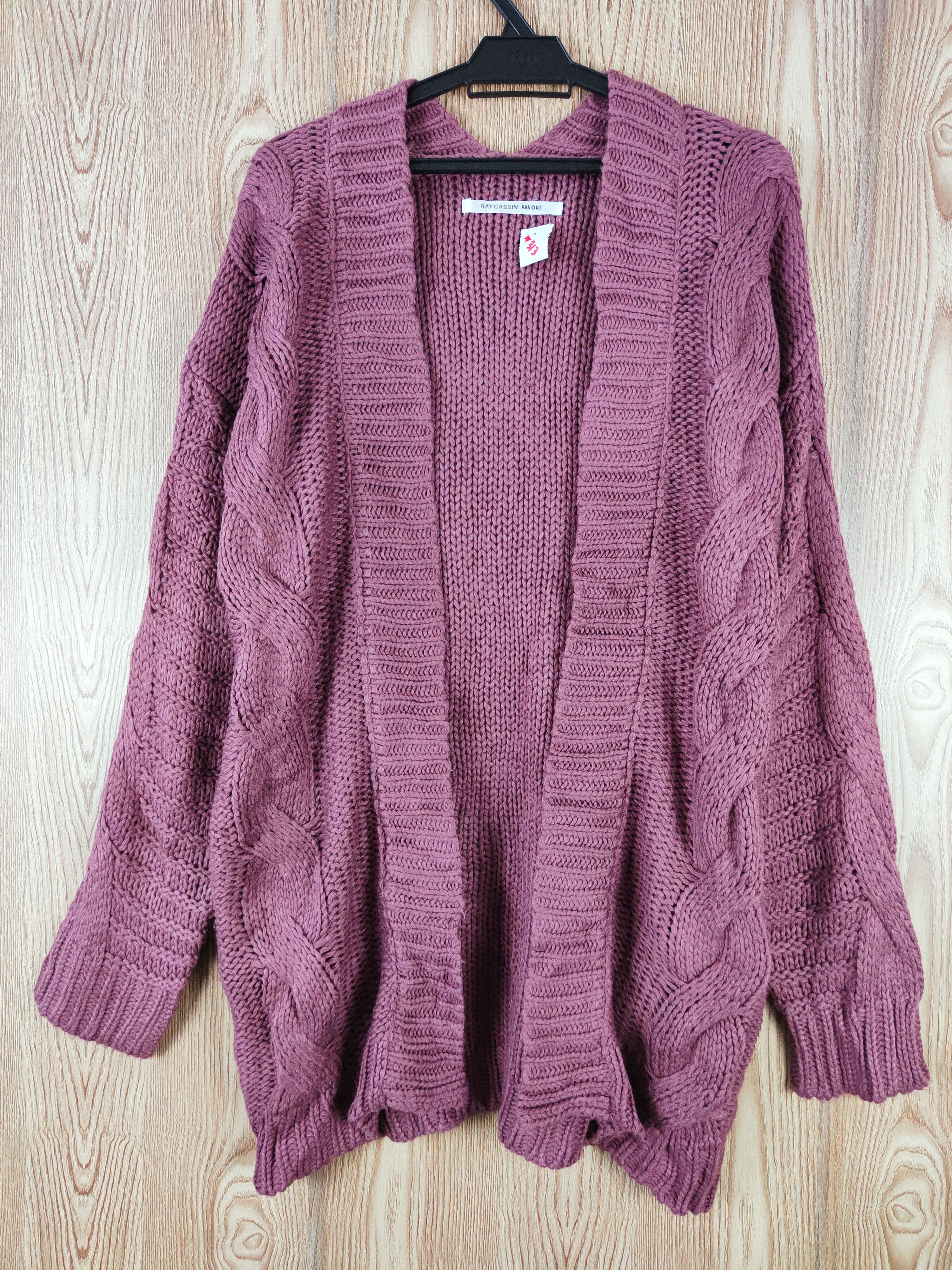 Japanese Brand Ray Cassin Favori Magenta cable Knitwear Cardigan #W313 Size L / US 10 / IT 46 - 1 Thumbnail