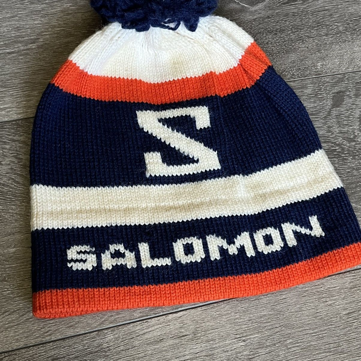 Salomon Vintage 1990s Salomon Striped Logo Puff Pure Wool Beanie Hat Size ONE SIZE - 3 Thumbnail