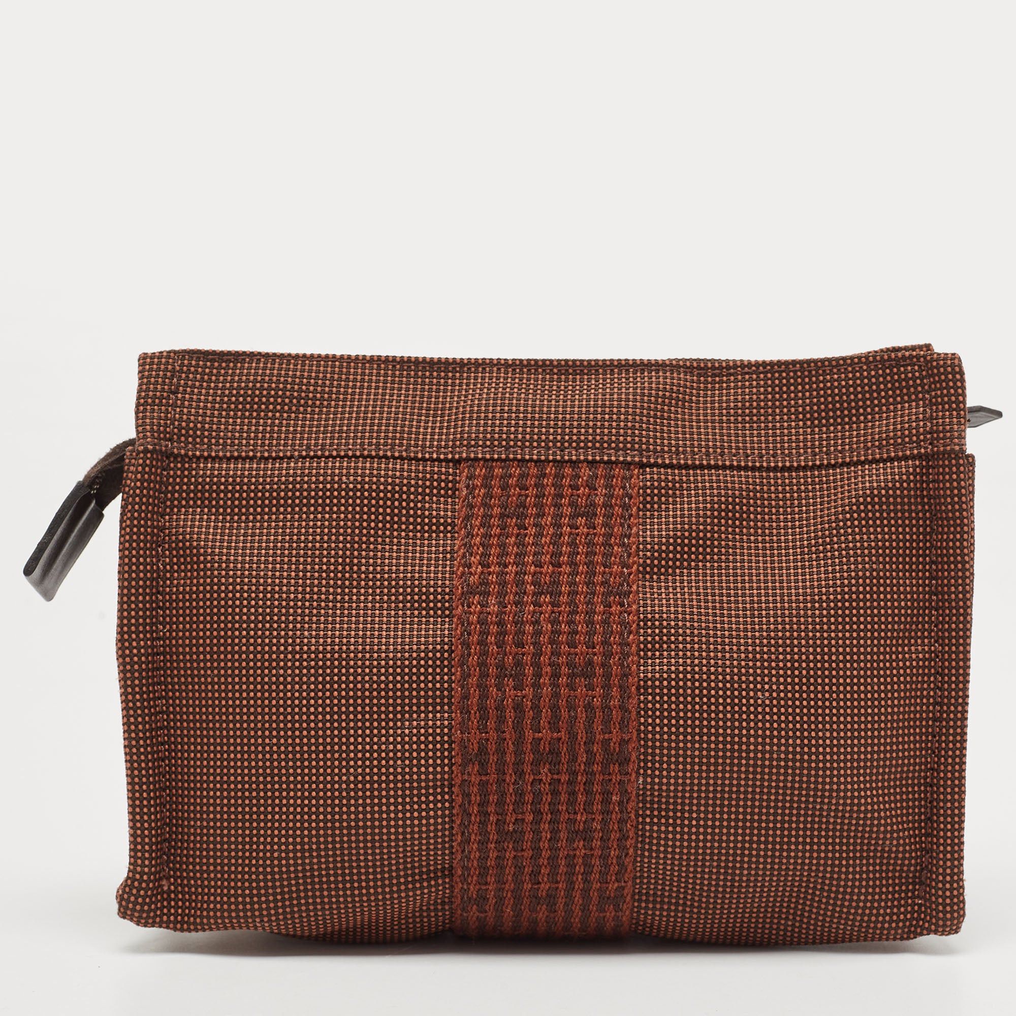 image of Hermes Brown Canvas Herline Pouch, Women's