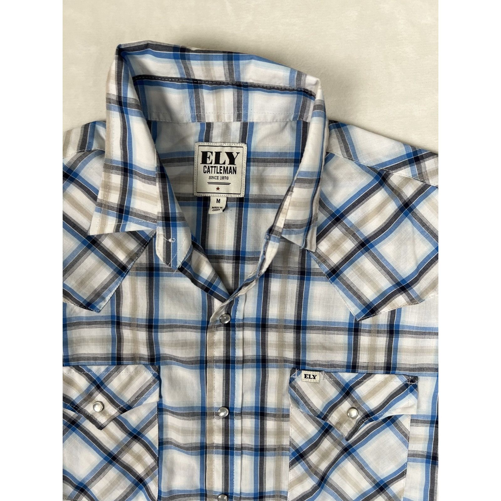 Other Ely Cattleman Pearl Snap Shirt Men's Medium Blue Plaid Weste Size US M / EU 48-50 / 2 - 2 Thumbnail