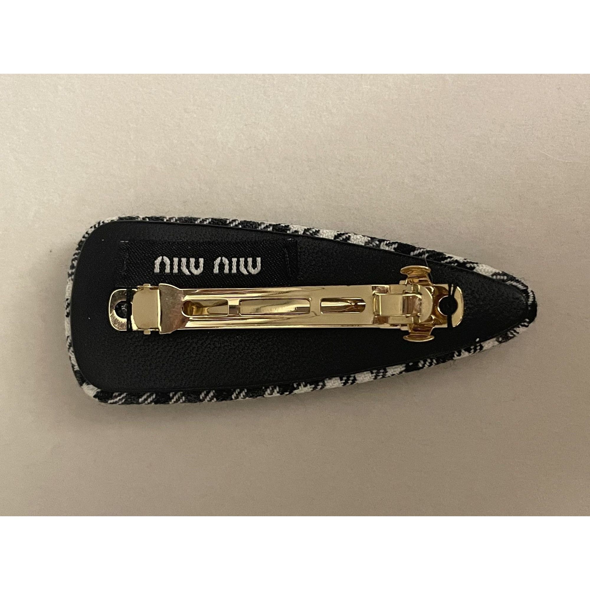 Miu Miu Miu Miu Black & White Plaid Hair Clip With Gold-Tone Logo Em Size ONE SIZE - 2 Thumbnail