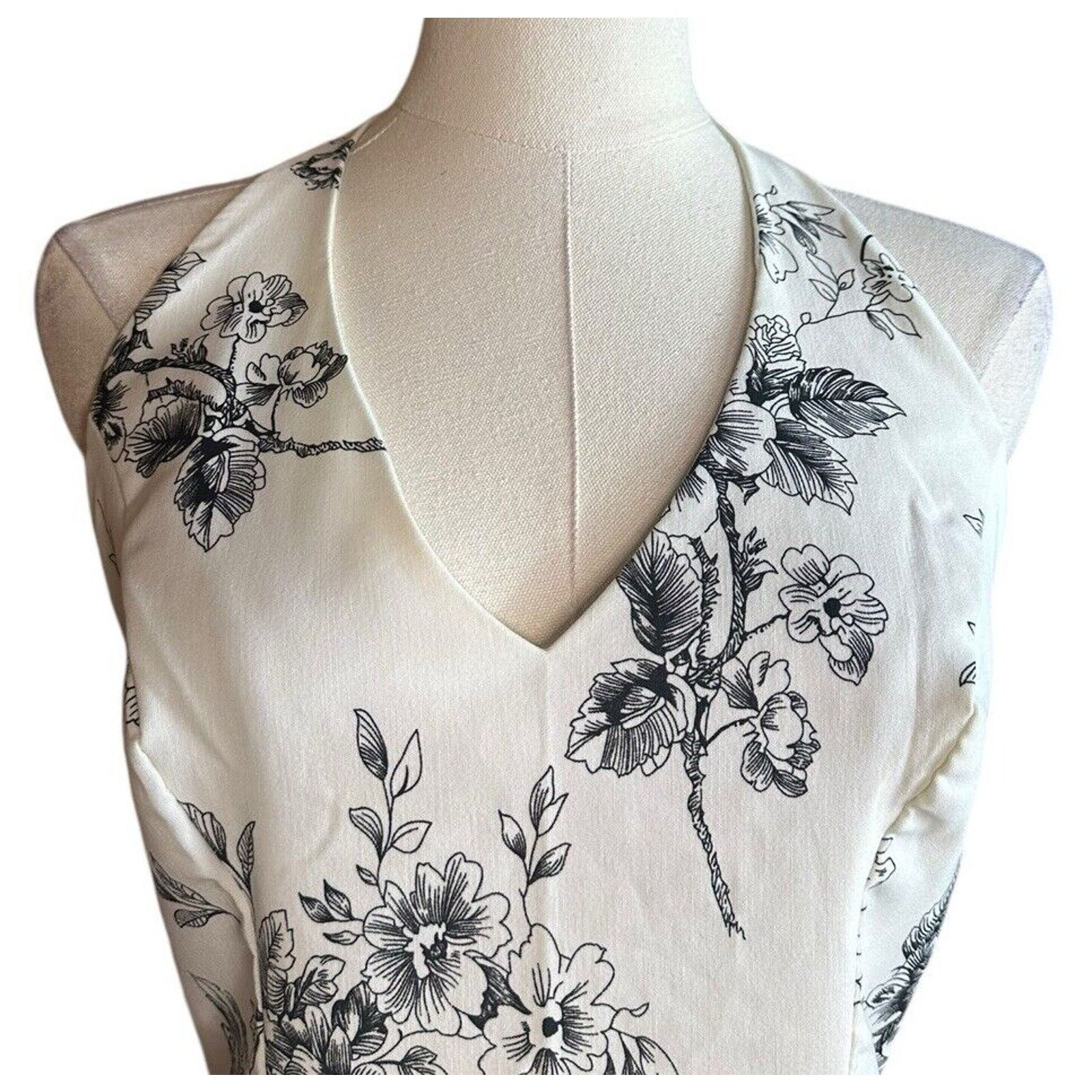 Other Y2K B Smart White Floral Halter Dress V Neck Full Skirt 7/8 Size M / US 6-8 / IT 42-44 - 2 Thumbnail