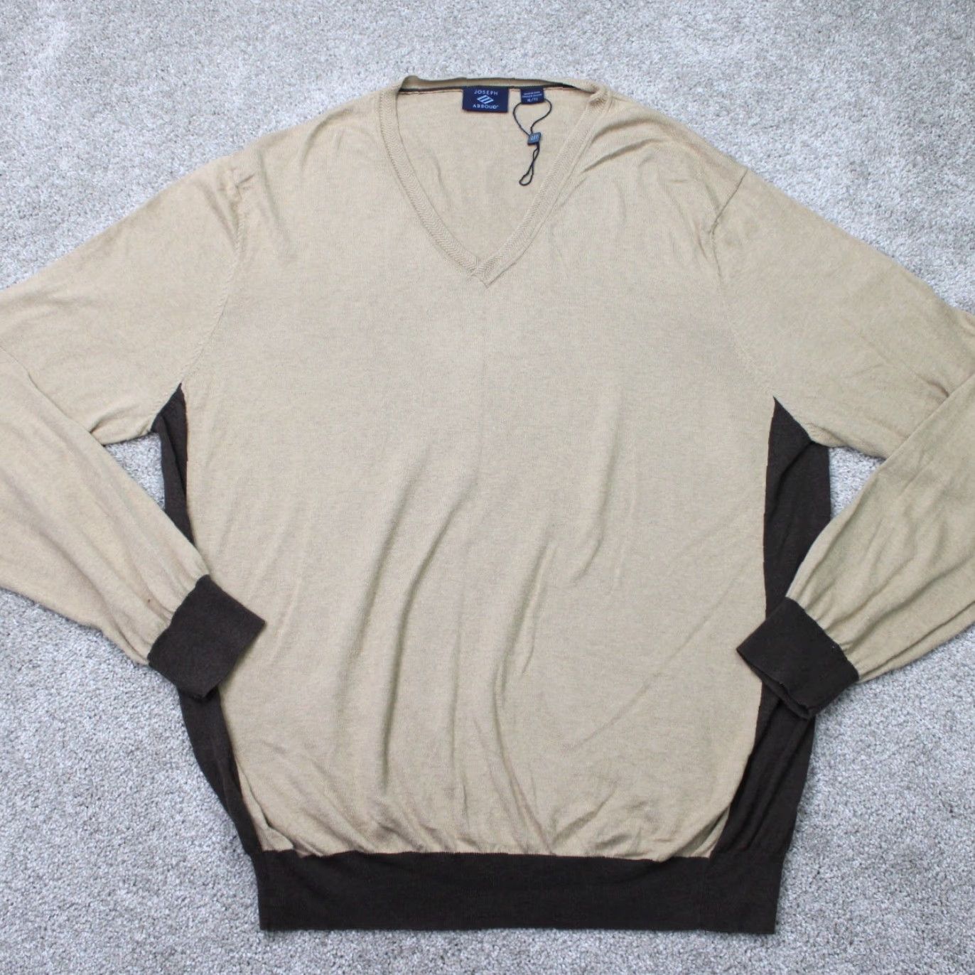 Joseph Abboud Joseph Abboud Sweater Mens XL Chocolate Brown Cotton/Silk/Cashmere V-Neck 2-Tone Size US XL / EU 56 / 4 - 2 Thumbnail