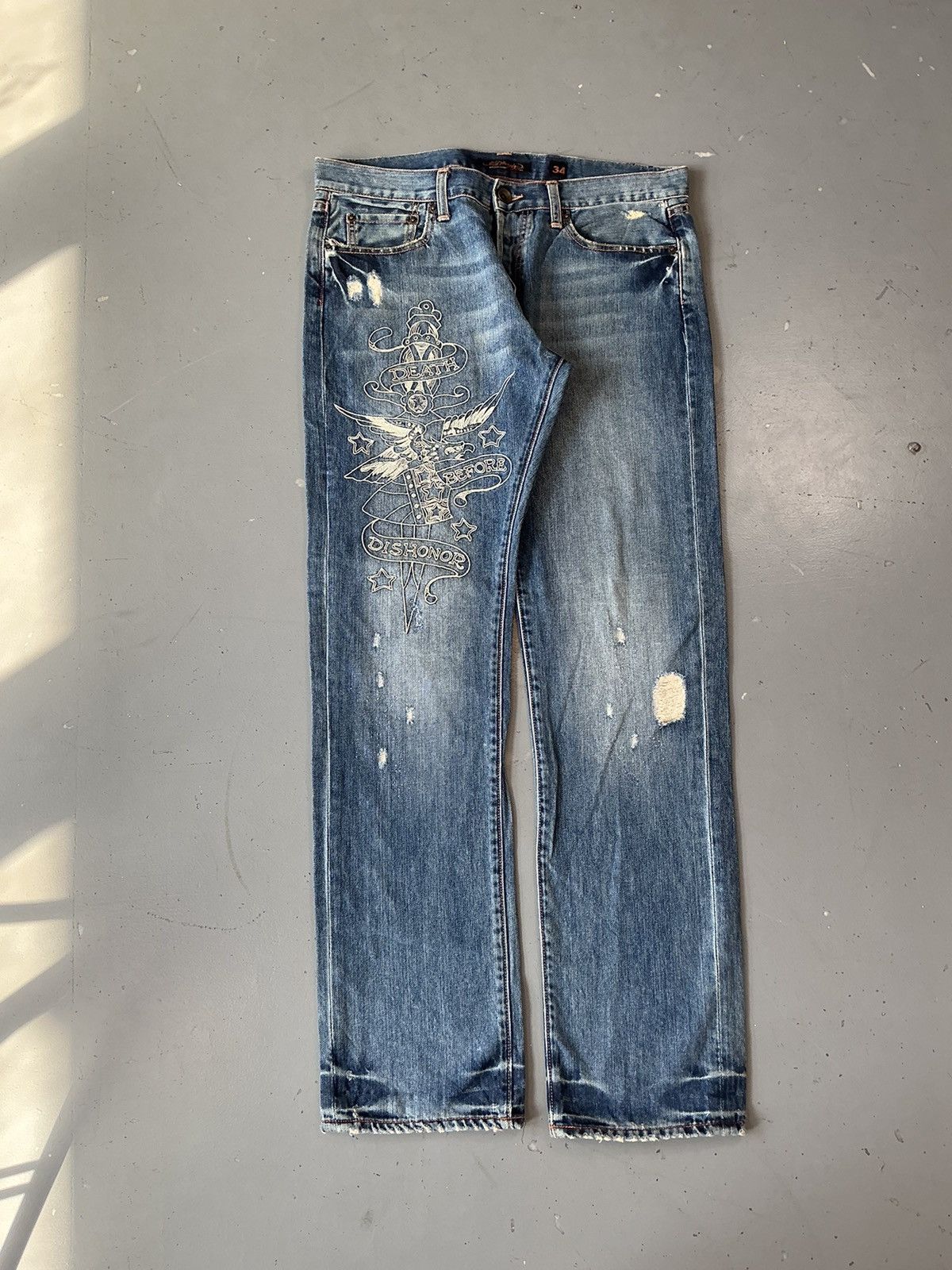 Ed Hardy × Vintage Vintage Edhardy SpellOut printed denim Size US 34 / EU 50 - 1 Thumbnail