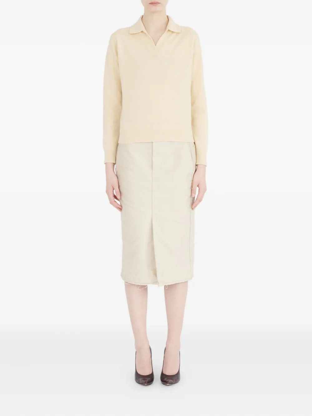 Maison Margiela o1w1db10526 Virgin Wool Polo Shirt in Beige Size L / US 10 / IT 46 - 2 Thumbnail