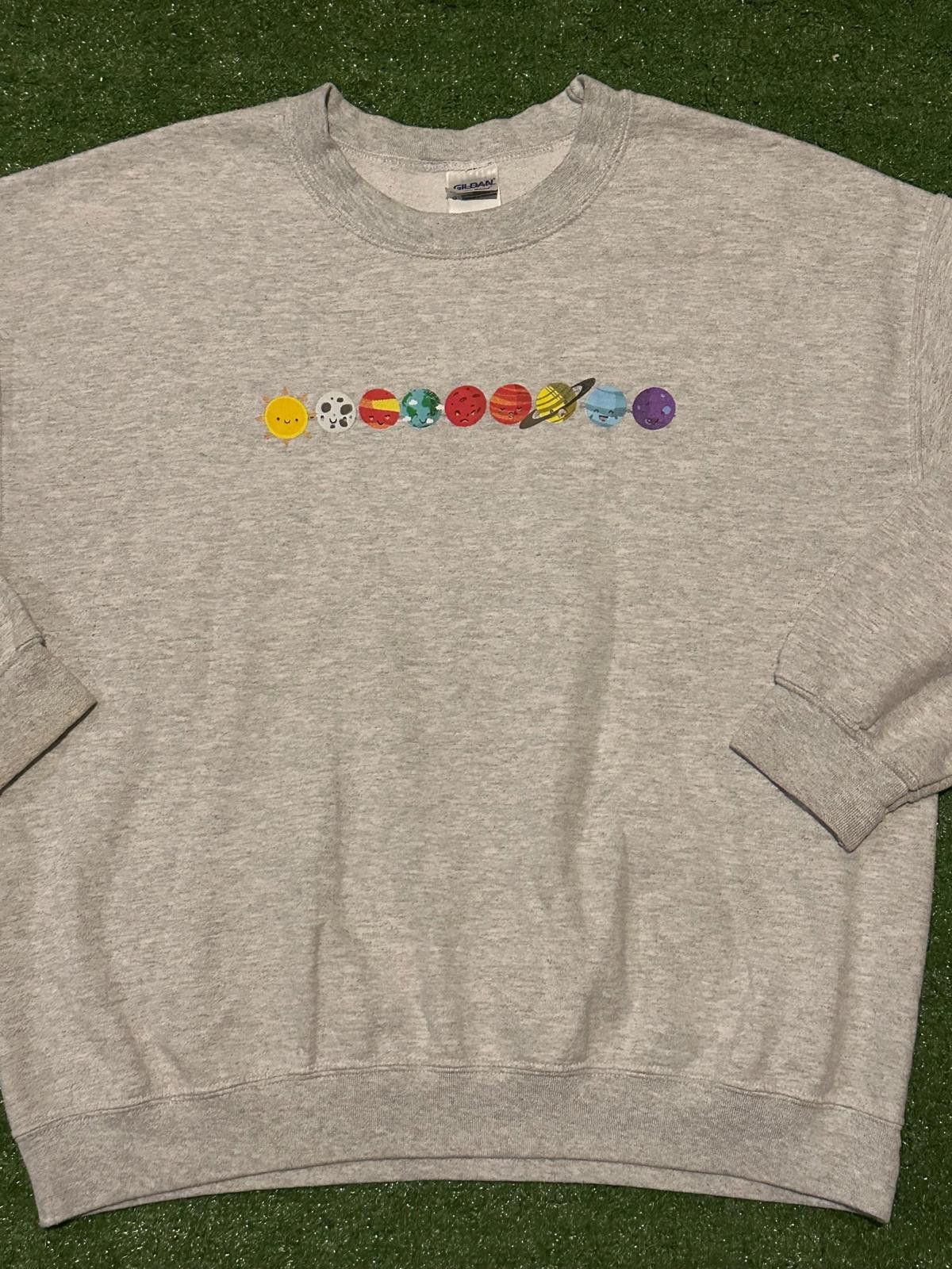 Gildan Gildan Gray Crewneck Sweatshirt with Solar System Graphic Size L / US 10 / IT 46 - 3 Thumbnail