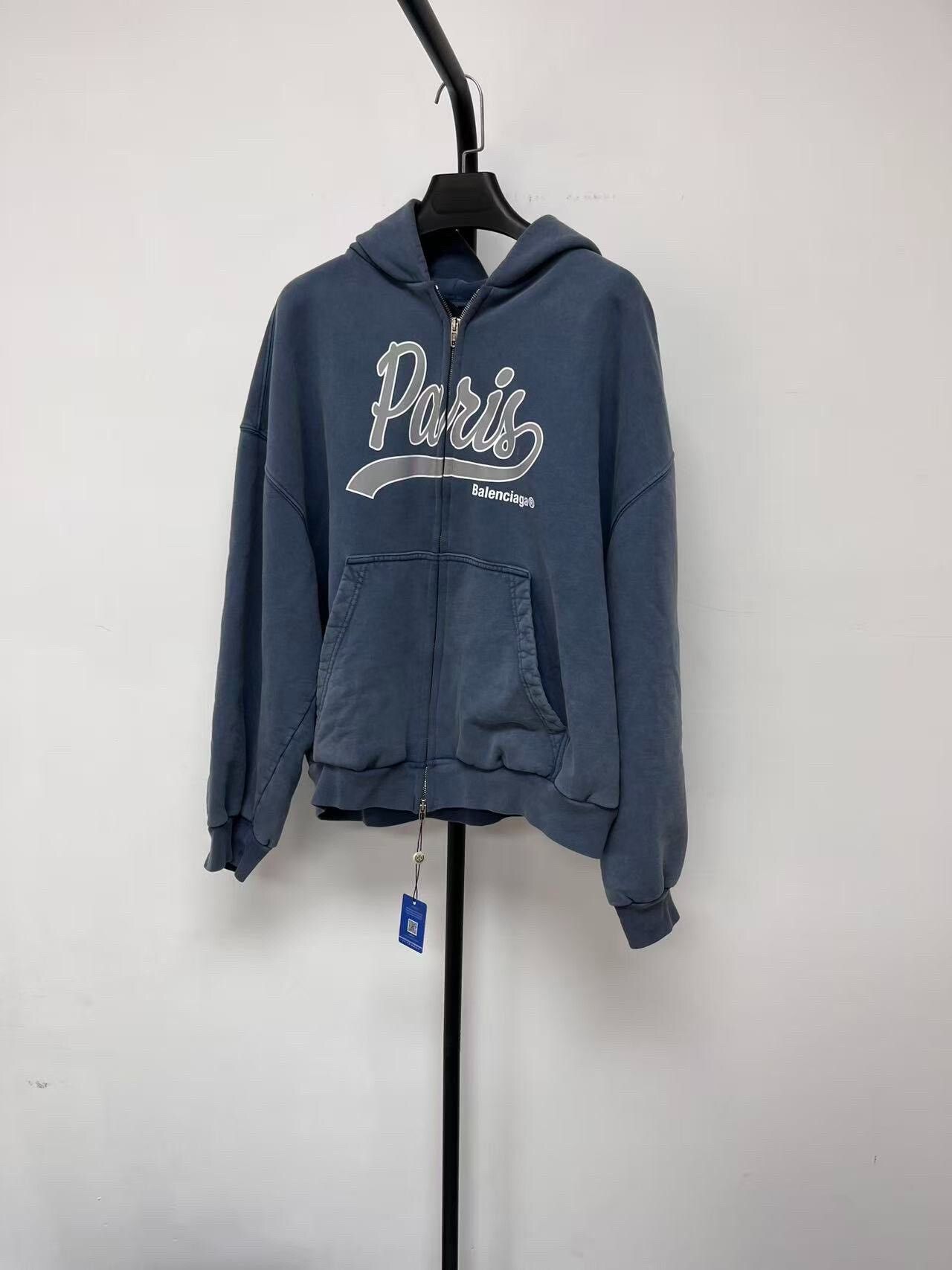 Balenciaga balenciaga paris print zip hoodie blue Size US M / EU 48-50 / 2 - 1 Thumbnail