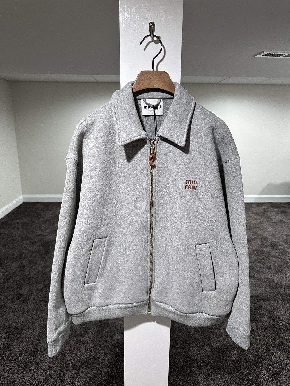 Miu Miu Miu Miu Grey Jersey Blouson Pleated Zip Jacket Size S / US 4 / IT 40 - 1 Thumbnail