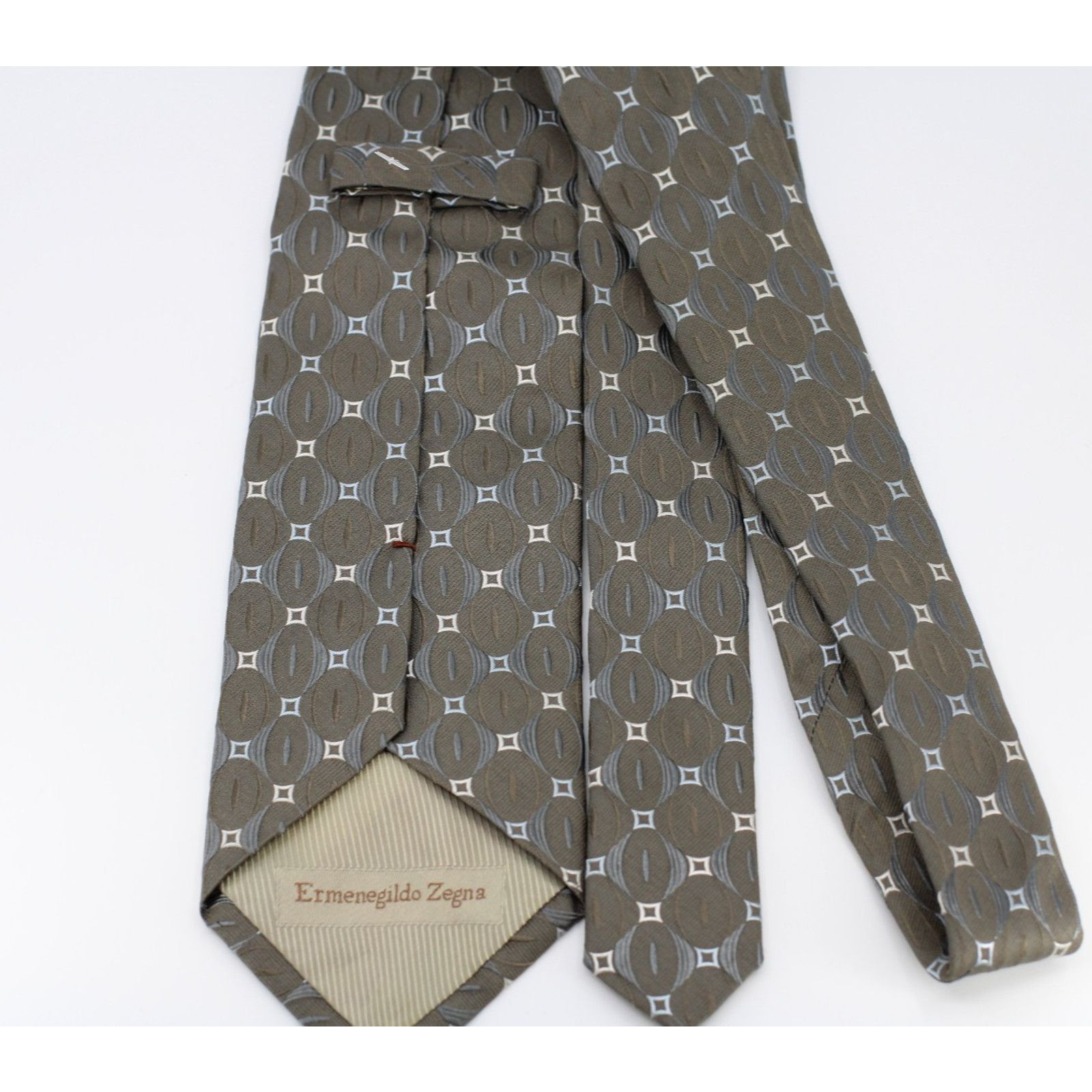 Ermenegildo Zegna New ERMENEGILDO ZEGNA Grey Geometric Print Silk Tie 58" Size ONE SIZE - 3 Thumbnail