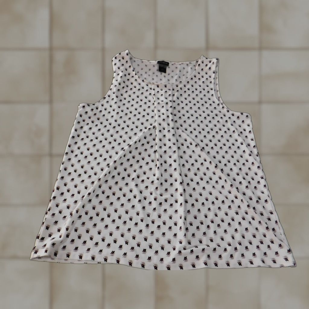 Ann Taylor Ann Taylor Blouse Shirt Women Large White Sleeveless Round Neck Geometric Casual Polyester Woven Regular Basic Modern Womens Size L / US 10 / IT 46 - 1 Thumbnail