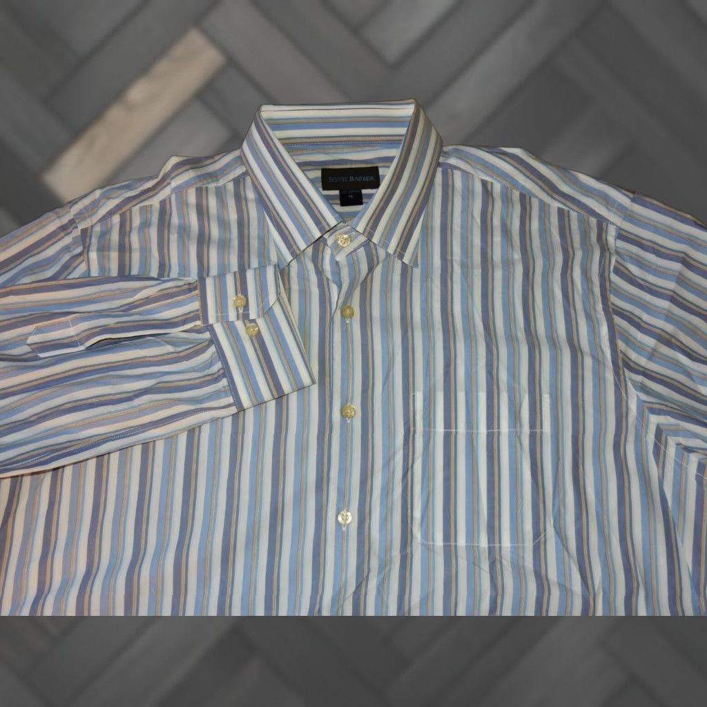 Vintage VINTAGE Scott Barber Men's Button-Up Shirt XL Long Sleeve Blue Striped Shirt Size US XL / EU 56 / 4 - 1 Thumbnail
