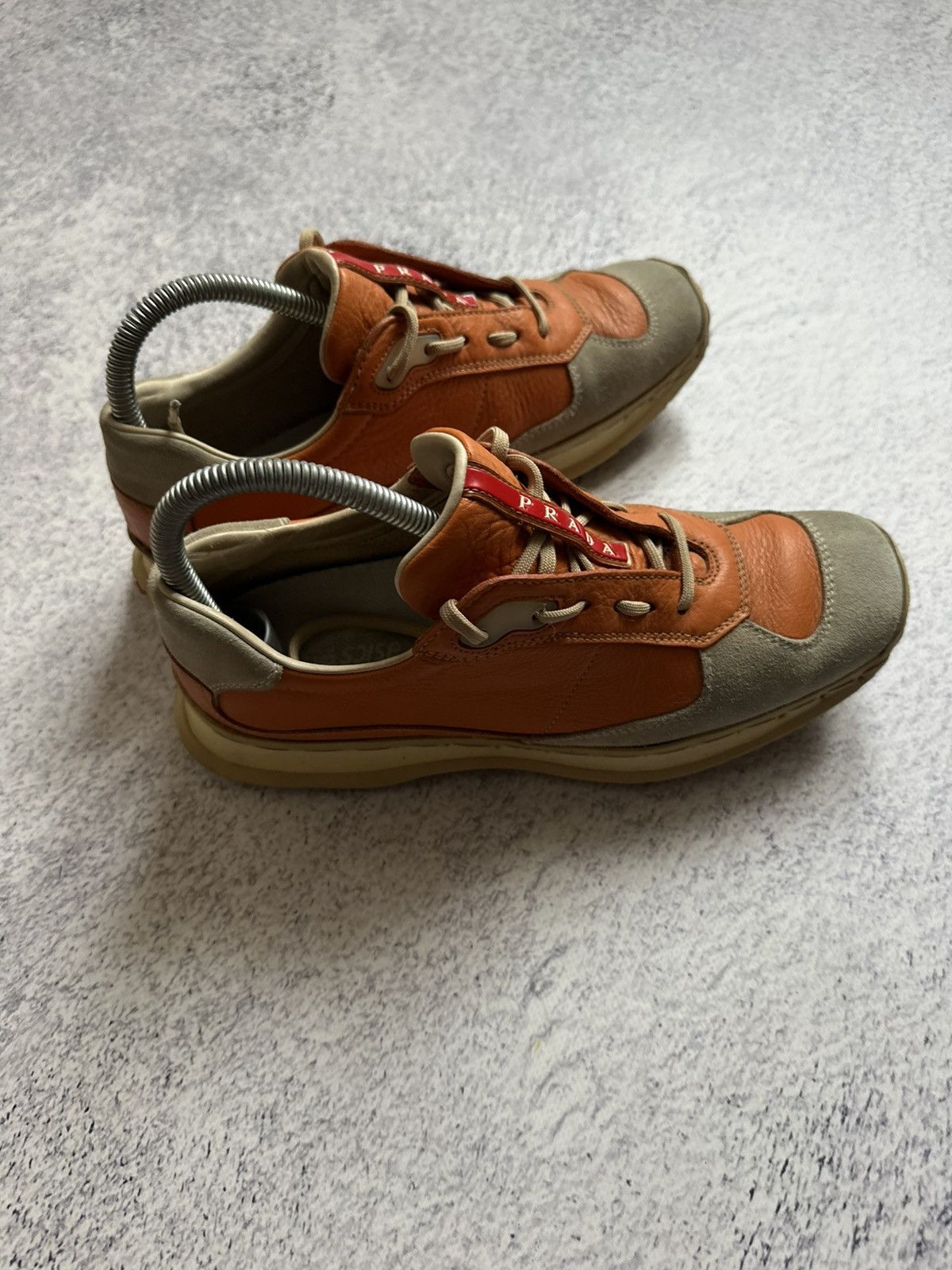 Prada Prada Red Tab Orange Leather Gray Suede Trainers Sneakers Size US 7 / IT 37 - 5 Thumbnail